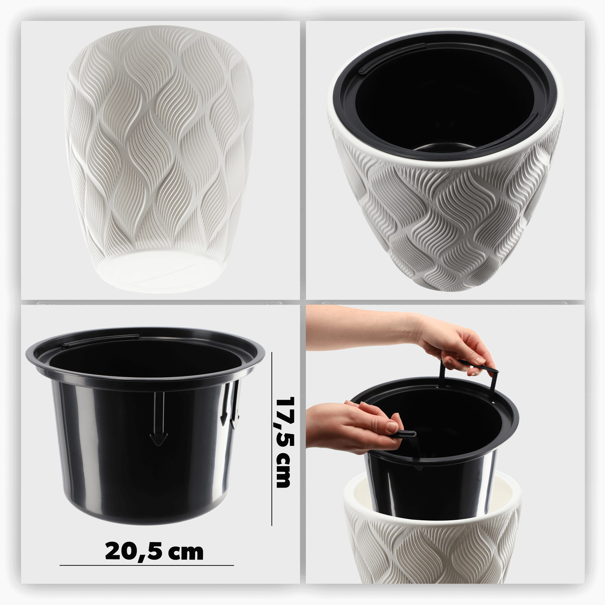 Doniczka na kwiaty z wkładem Jesi 30 cm, biała
