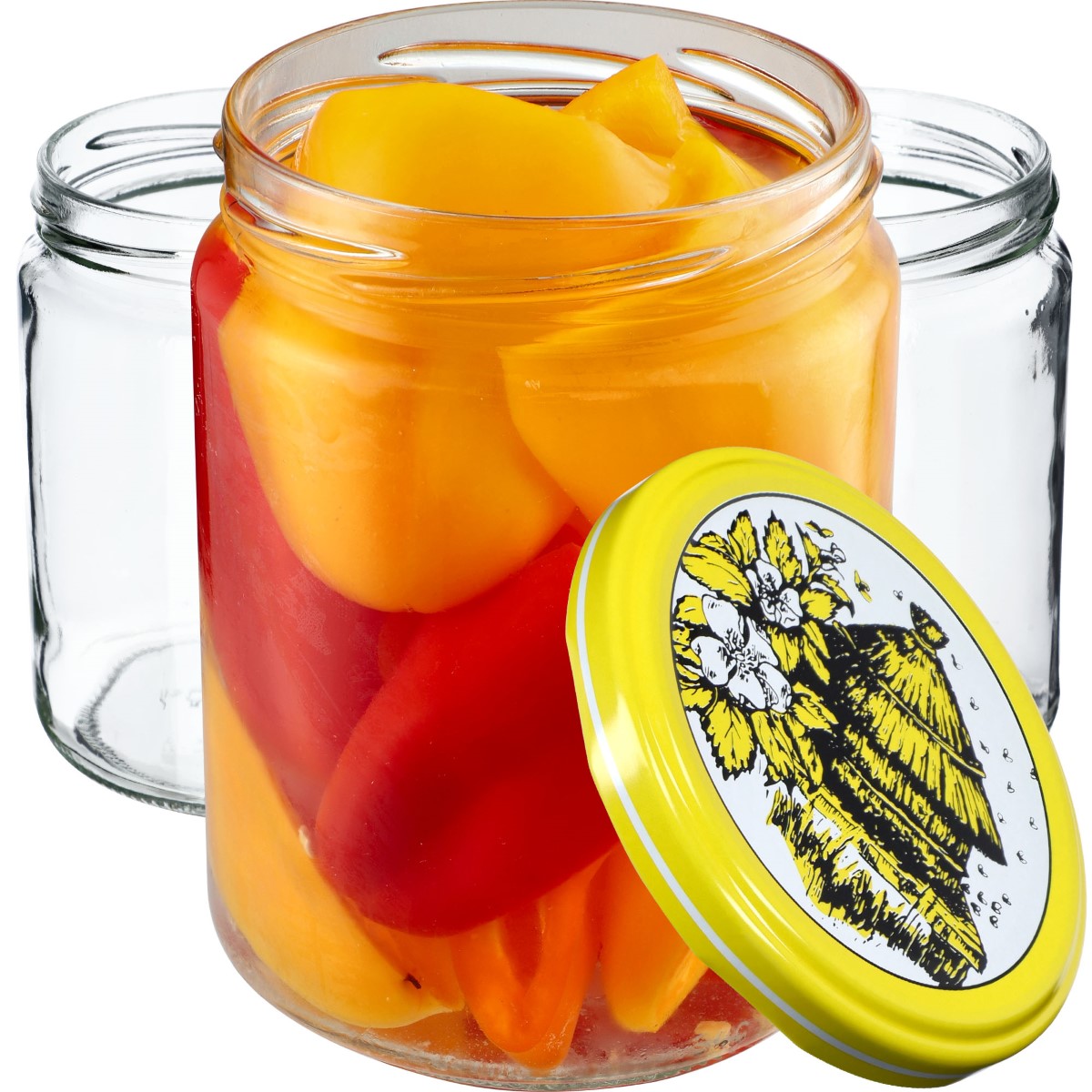 Słoiki na przetwory Maki 540ml 16szt fi 82 mm + wieczka "Pszczoły"