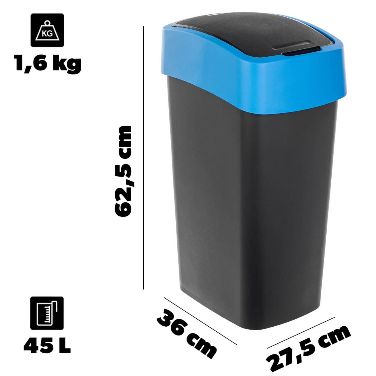Kosz na śmieci Curver Flip Bin 45L czarno-niebieski