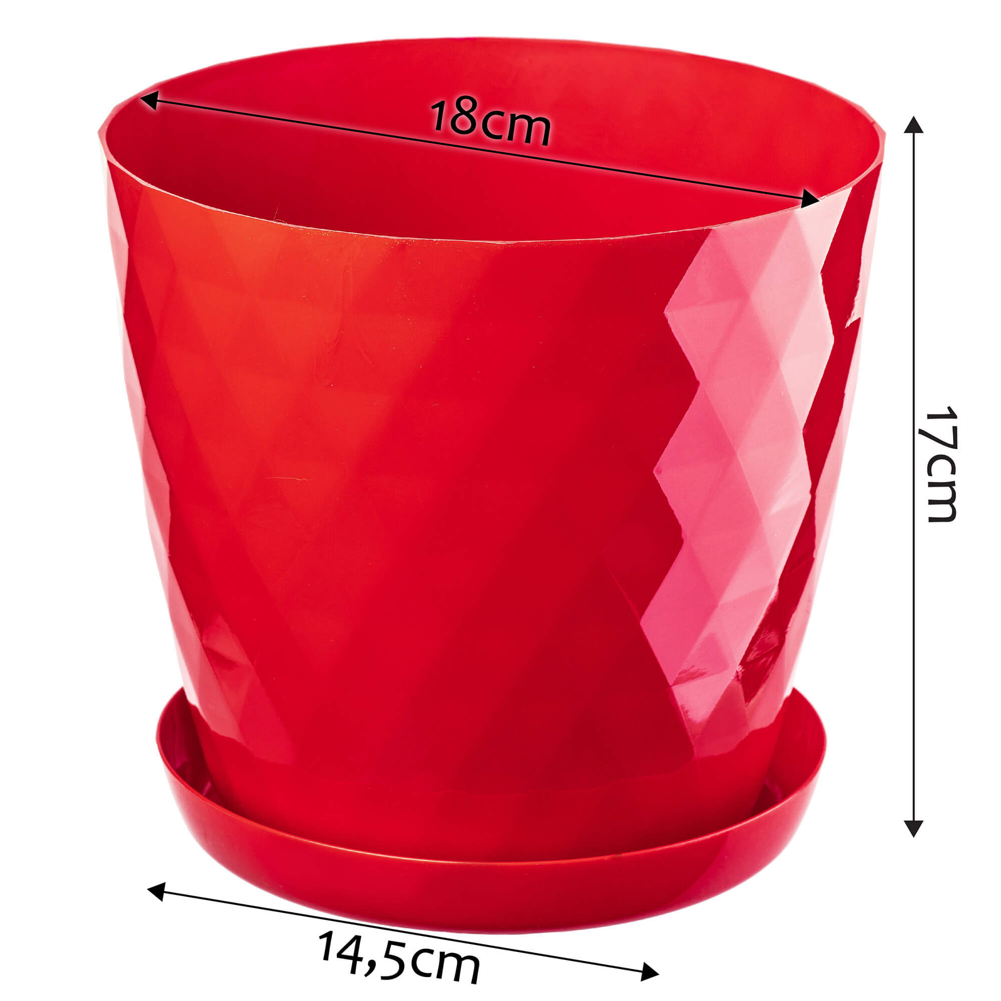 Doniczka na kwiaty z podstawką 18 cm, czerwona