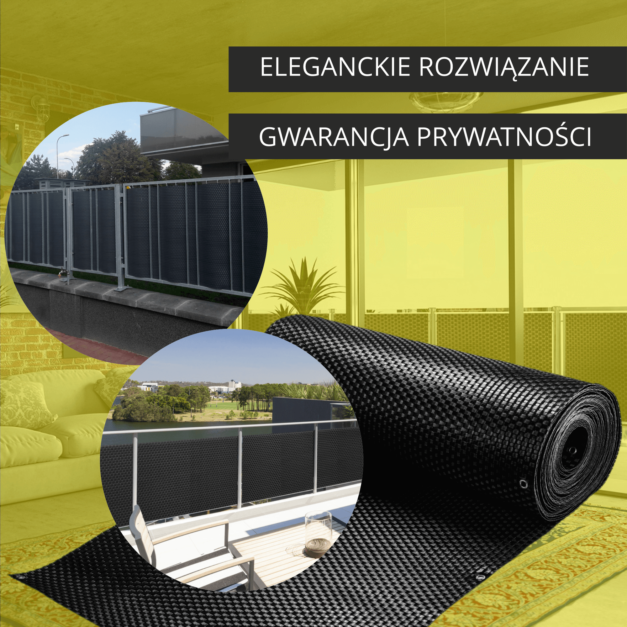 Osłona balkonowa 90 x 700 cm, czarna