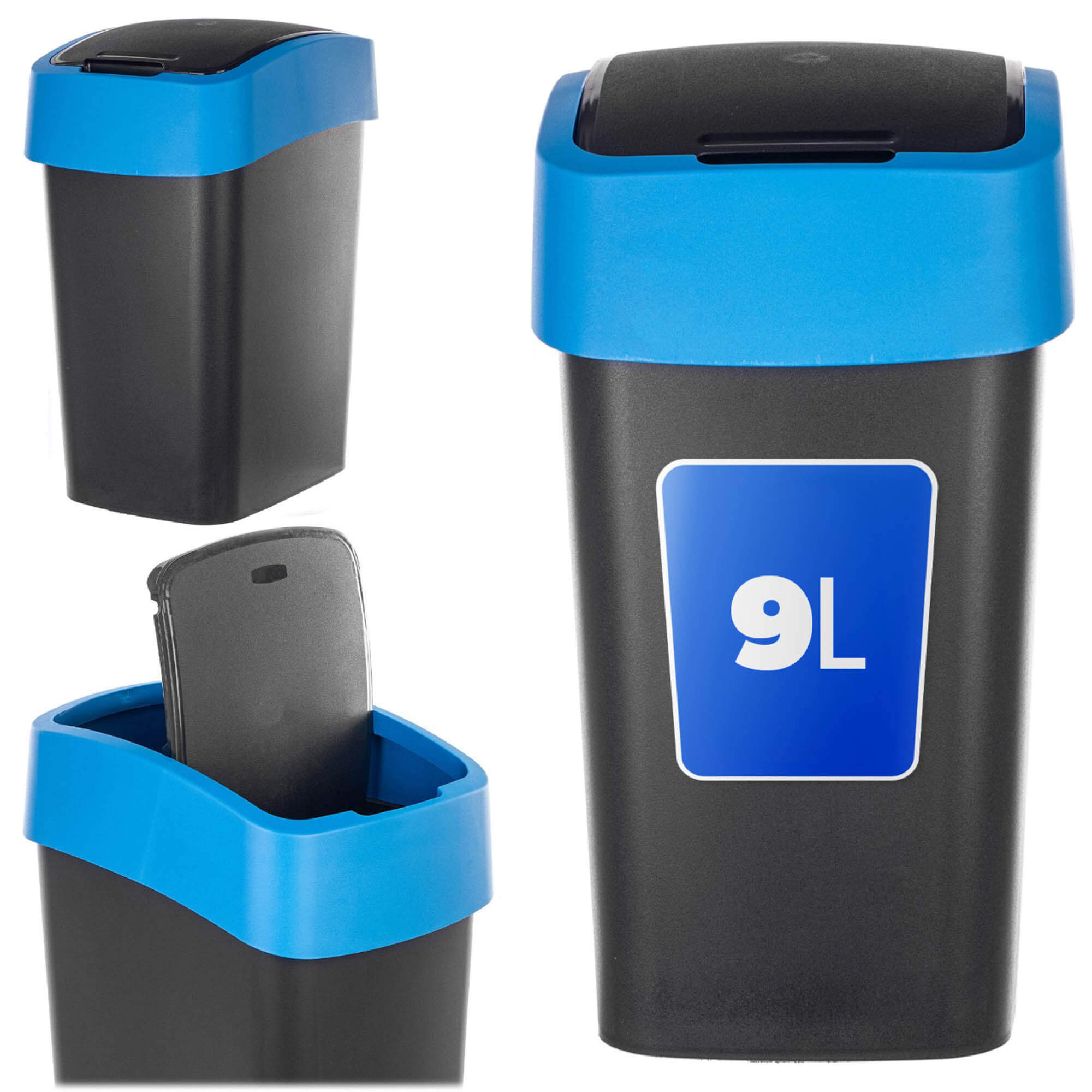 Kosz na śmieci Curver Flip Bin 9L czarno-niebieski