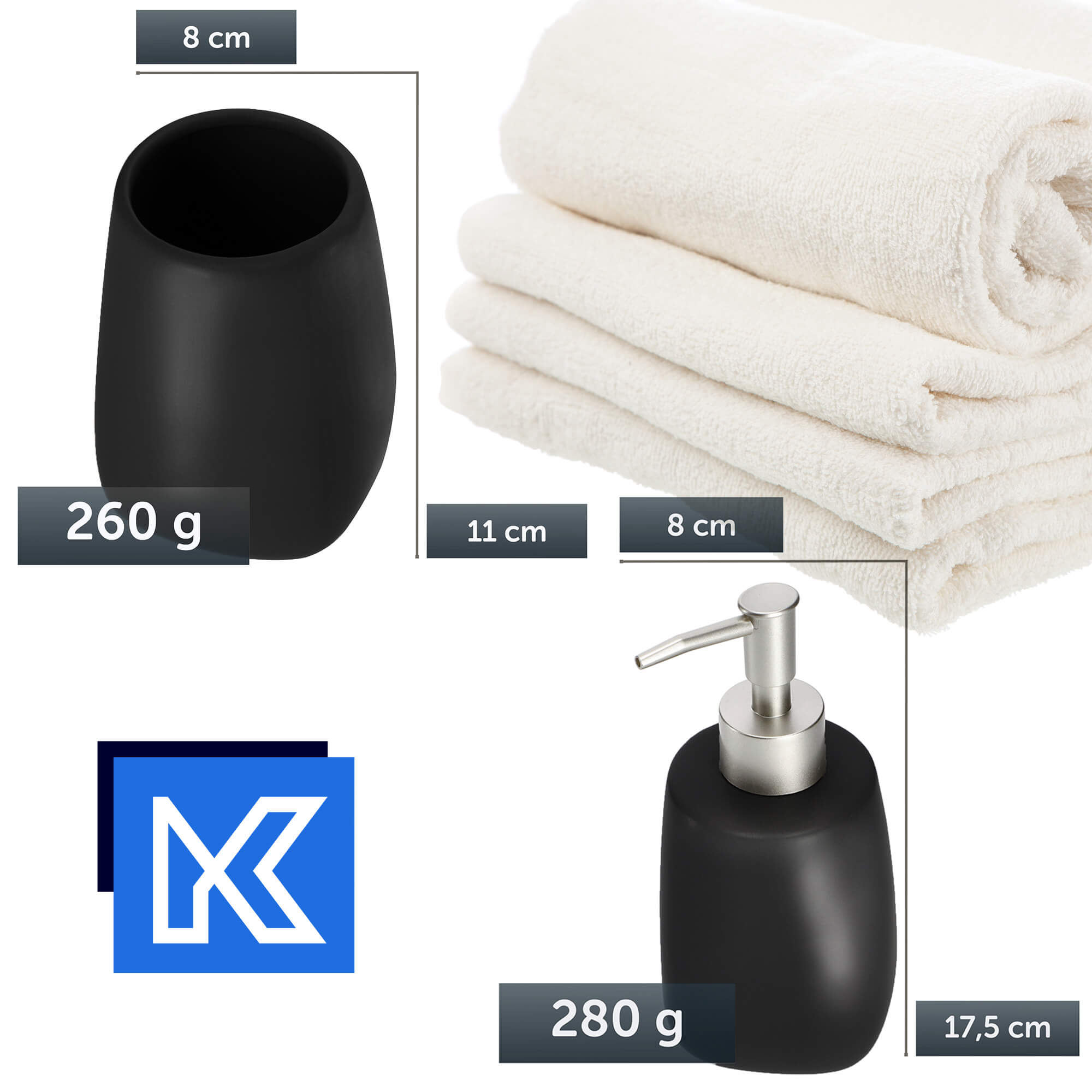 Zestaw dozownik na mydło + kubek łazienkowy, czarny