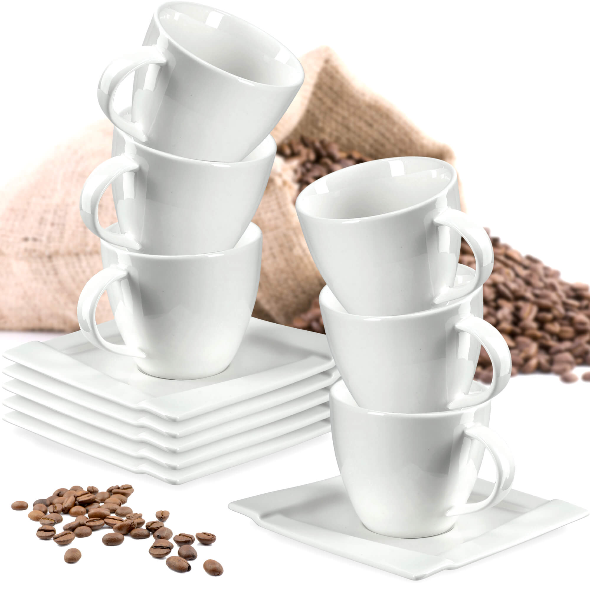 Komplet kawowy Avio, 6 filiżanek z podstawkami, 220 ml