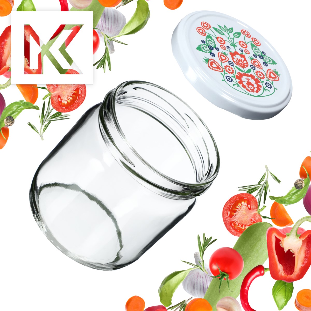 Słoiki na przetwory Salla 425ml 24szt fi 82 mm + wieczka "Folklor"