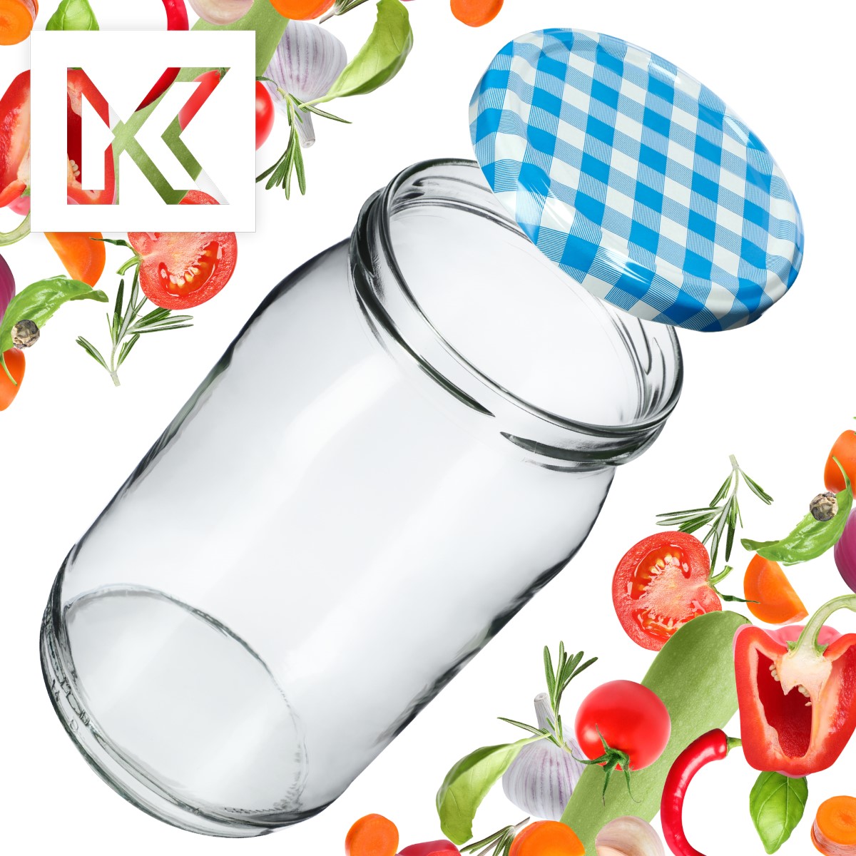 Słoiki na przetwory Simo 900ml 24szt fi 82 mm + wieczka "Niebieska Krata"
