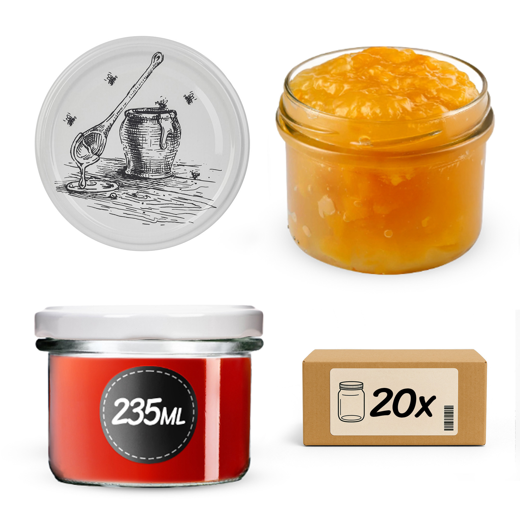 Słoiki na przetwory Tartu 235ml fi 82 mm 20szt + wieczko Pszczoła