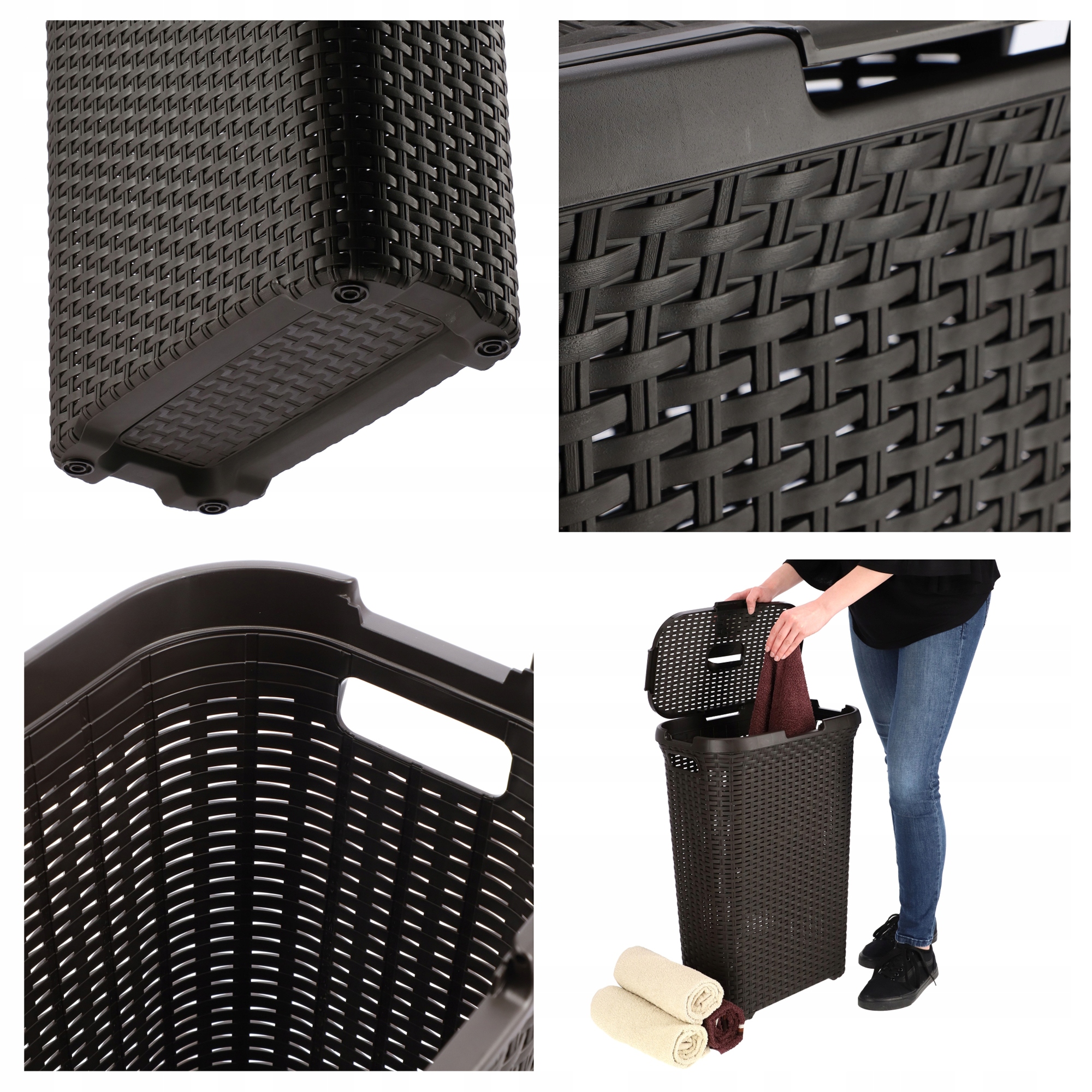Kosz z pokrywą 60L + pojemnik 45L Curver Natural Style brązowy