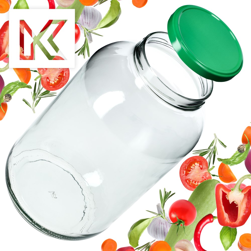 Szklany słój Brest 4L 100 mm + wieczko zielone 8szt