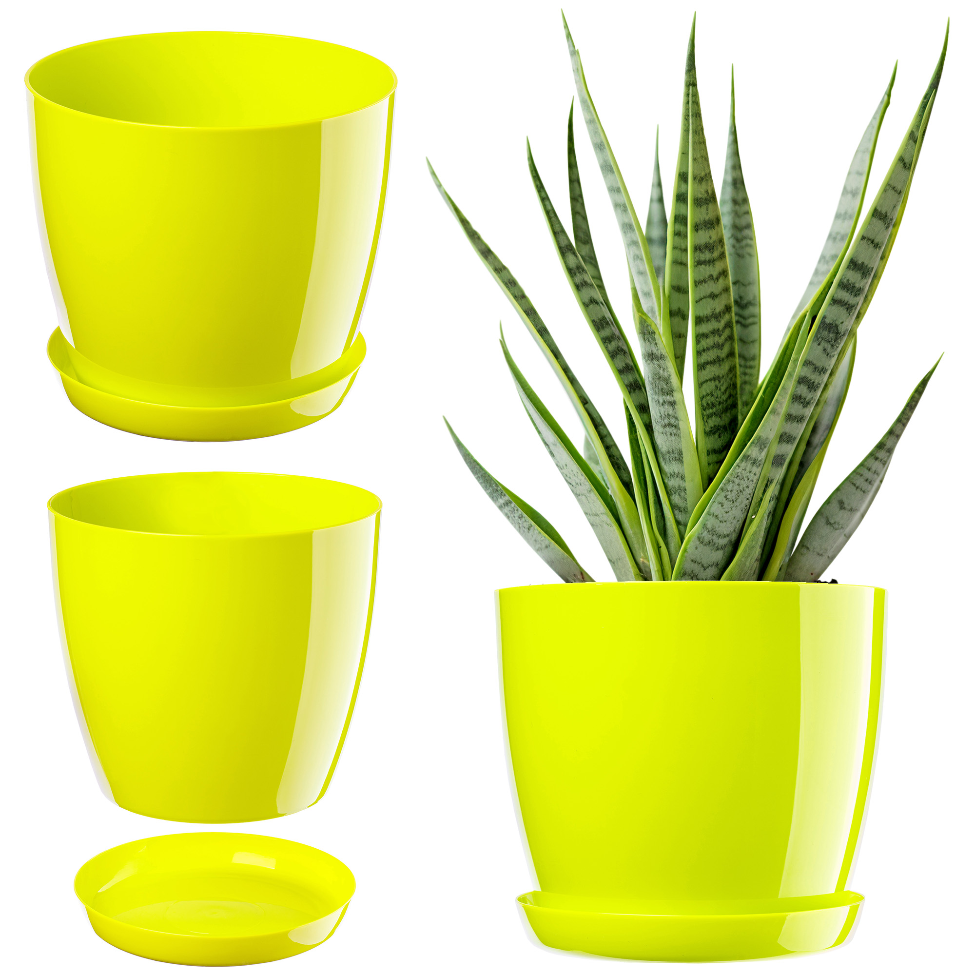 Doniczka na kwiaty z podstawką 20 cm, limonkowa