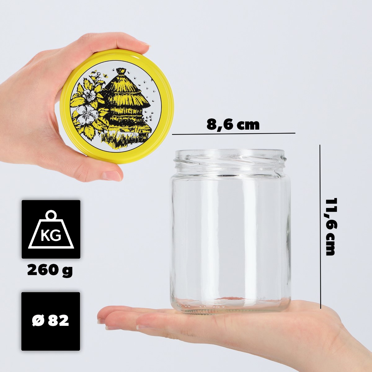 Słoiki na przetwory Maki 540ml 16szt fi 82 mm + wieczka "Pszczoły"