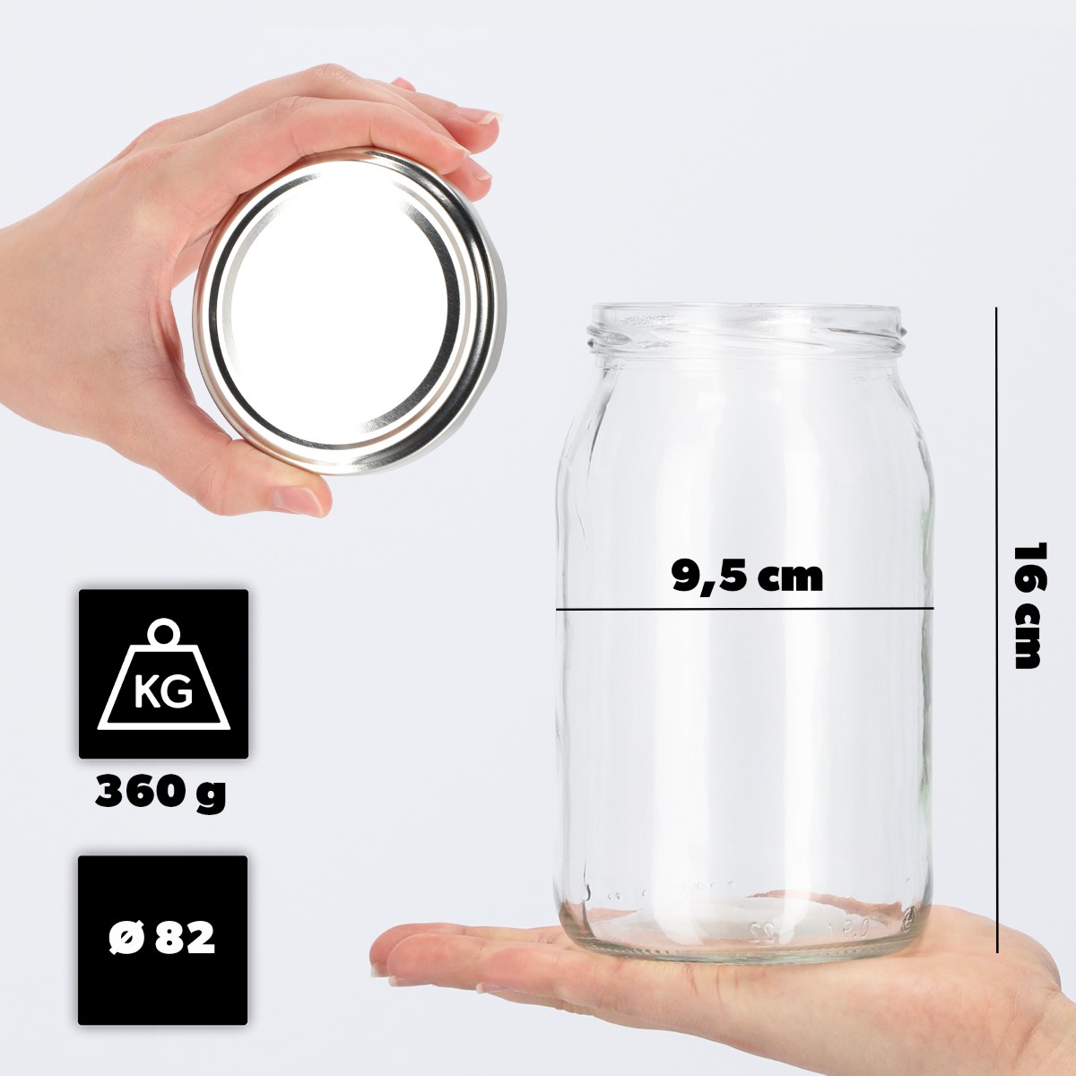 Słoiki na przetwory Simo 900ml 48szt fi 82 mm + wieczka srebrne