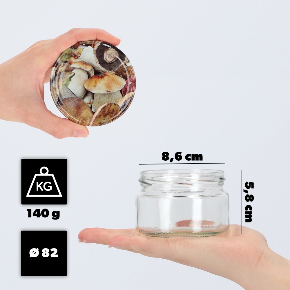 Słoiki na przetwory Denia 250ml 20szt fi 82 mm + wieczko "Grzyby"