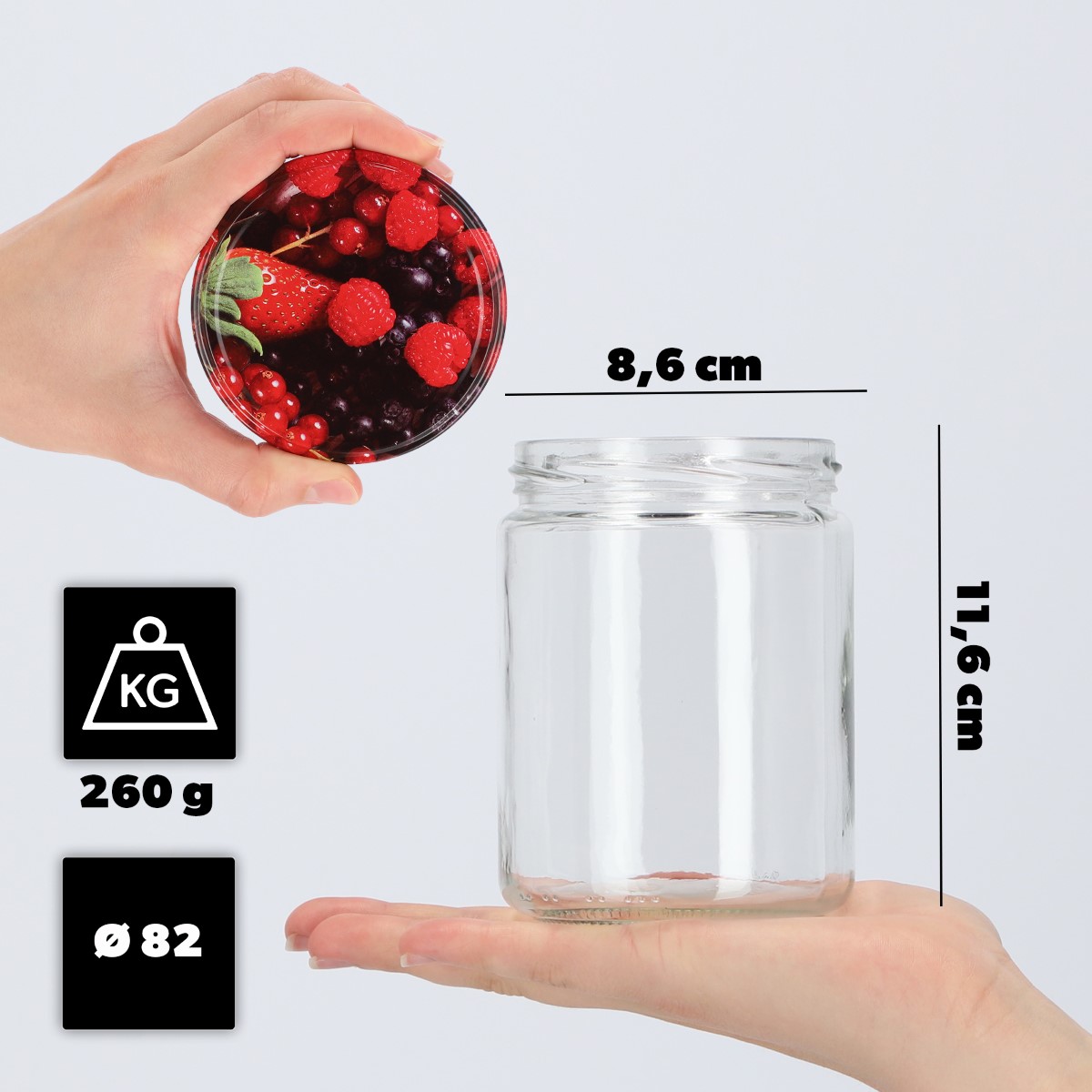 Słoiki na przetwory Maki 540ml 8szt fi 82 mm + wieczka "Owoce leśne"