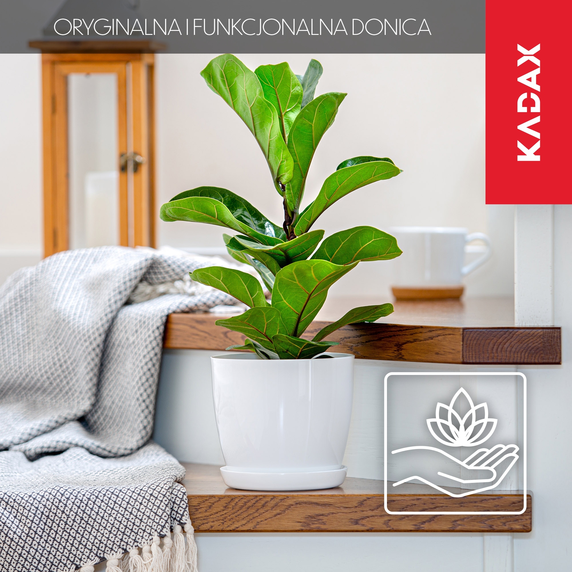 Doniczka Agen z podstawką 23 cm, biała