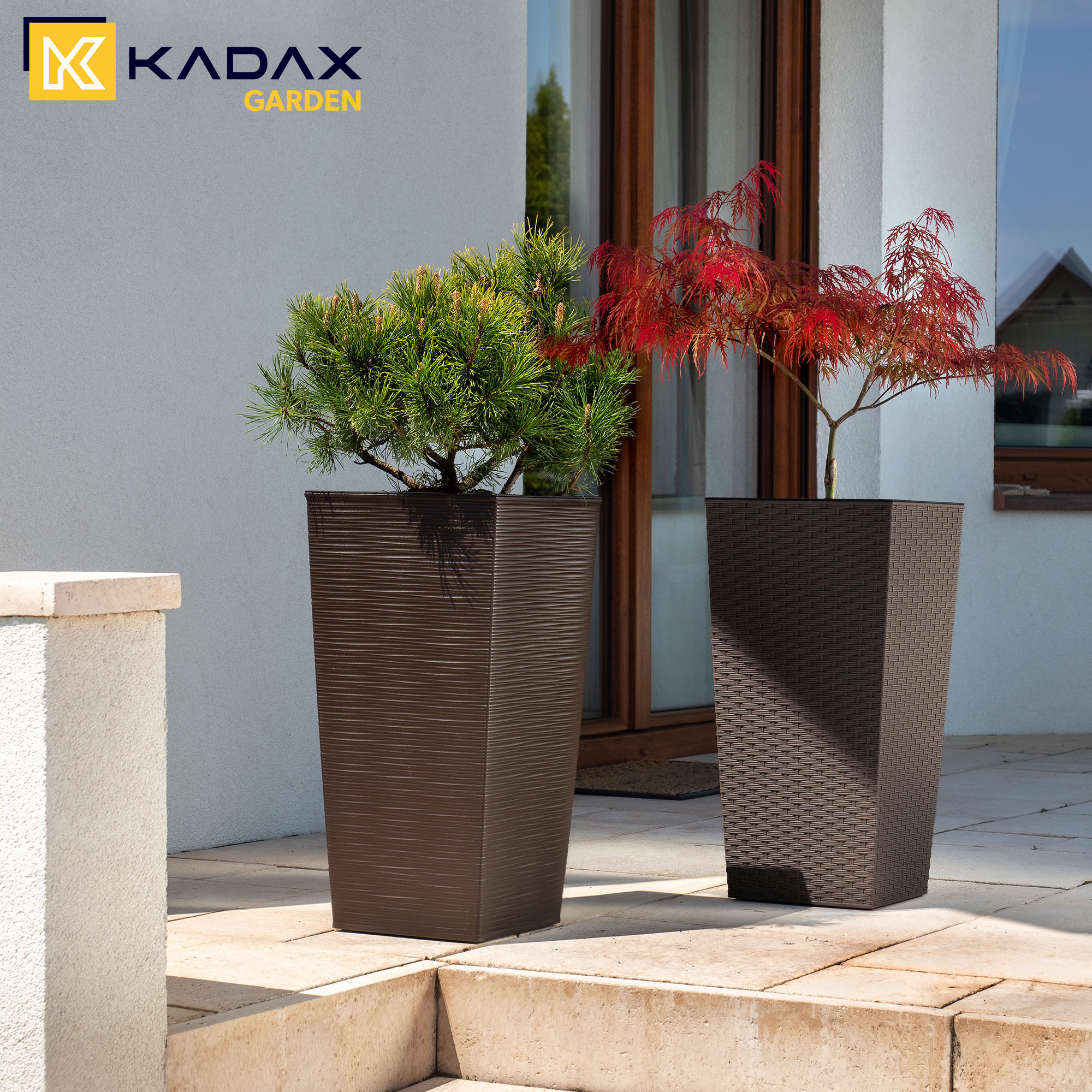 Donice na kwiaty z wkładem Pesaro rattan 19 cm + 25 cm + 30 cm, mokka