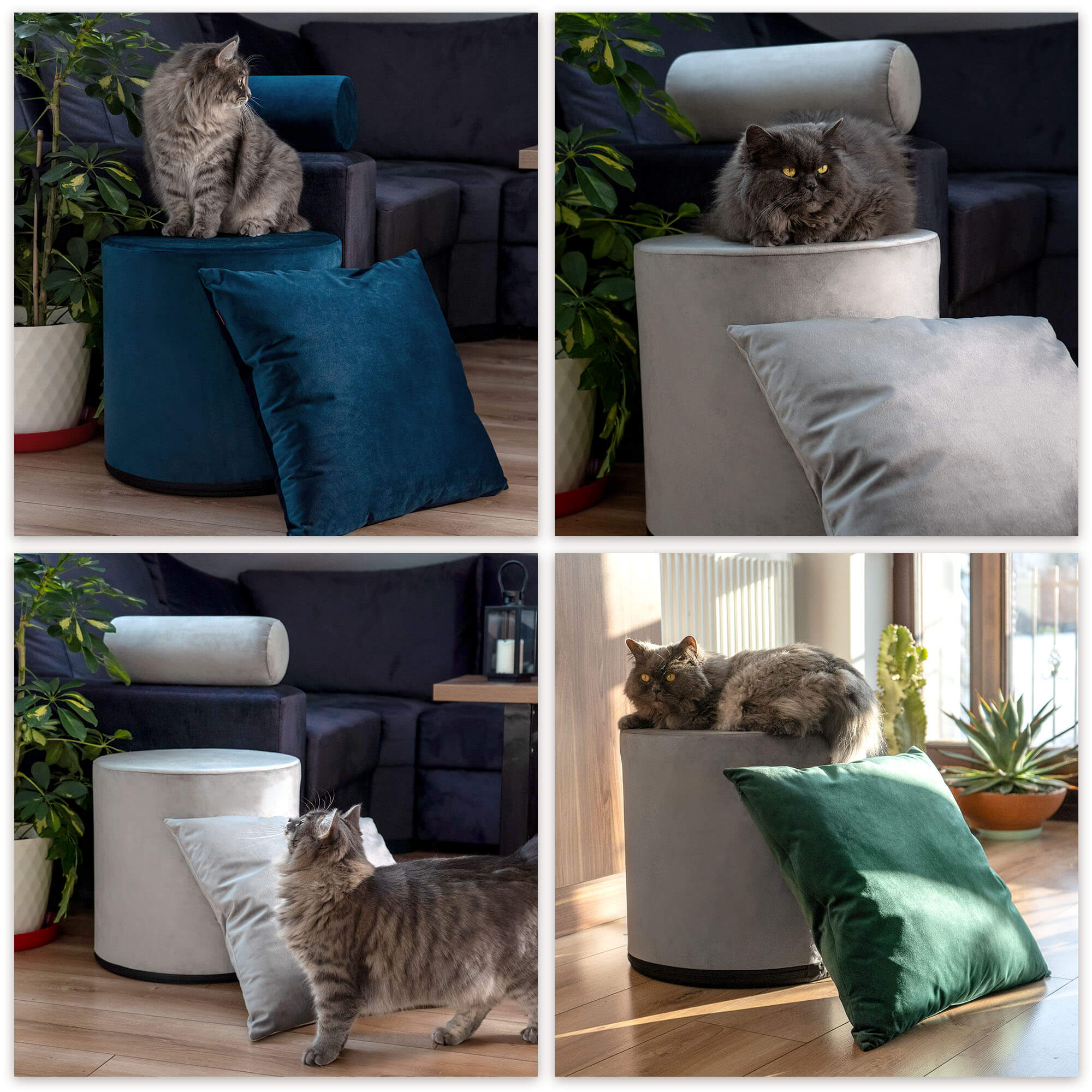 Okrągła pufa welurowa 40 cm, szara