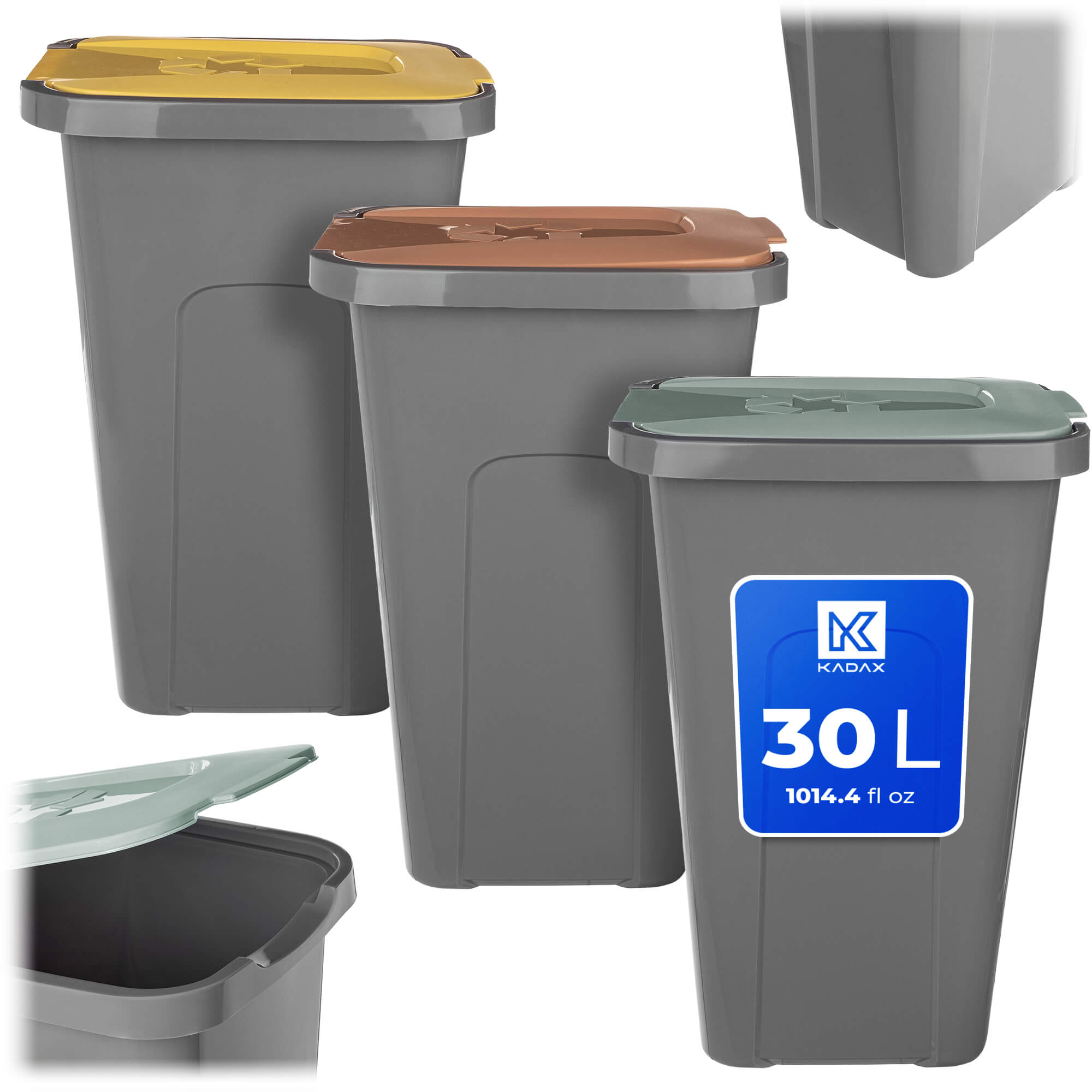 Zestaw koszy na śmieci Entrago 30L brązowy + zielony + żółty