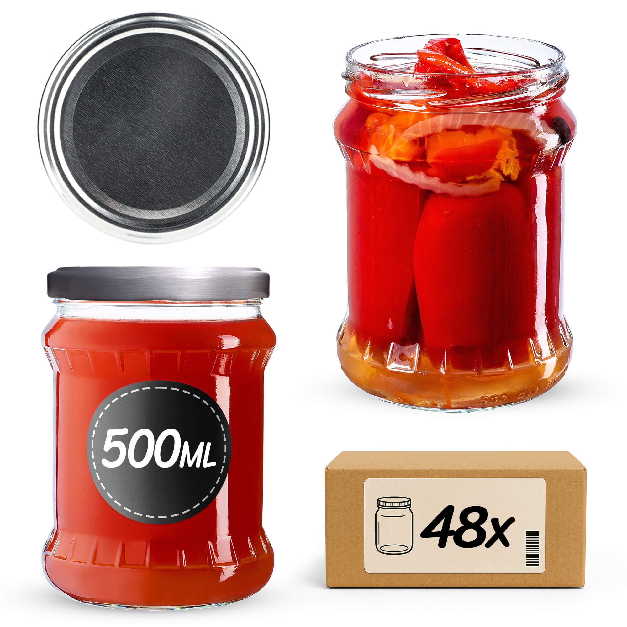 Słoiki na przetwory Kisko 500ml 48szt fi 82 mm + wieczka srebrne