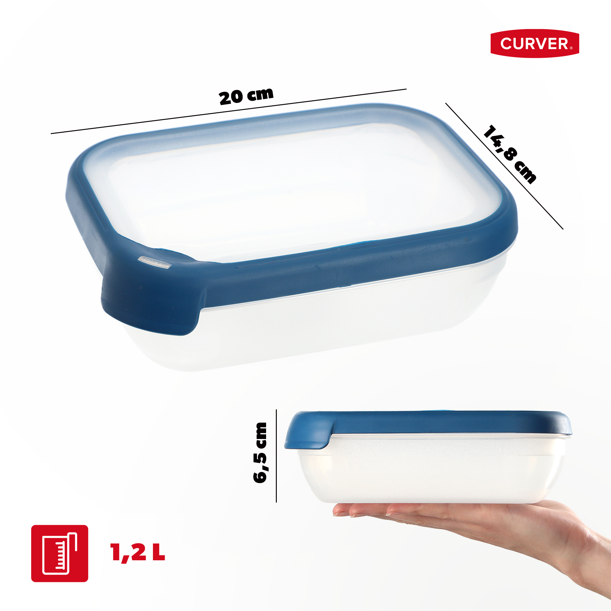 Pojemnik prostokątny 1.2L Curver Grand Chef Line, niebieski