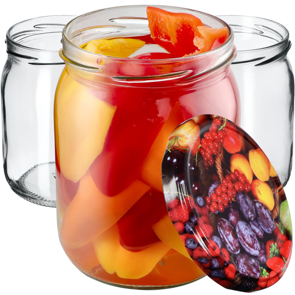Słoiki Senna 540ml 48szt fi 82 mm + wieczka "Owoce"