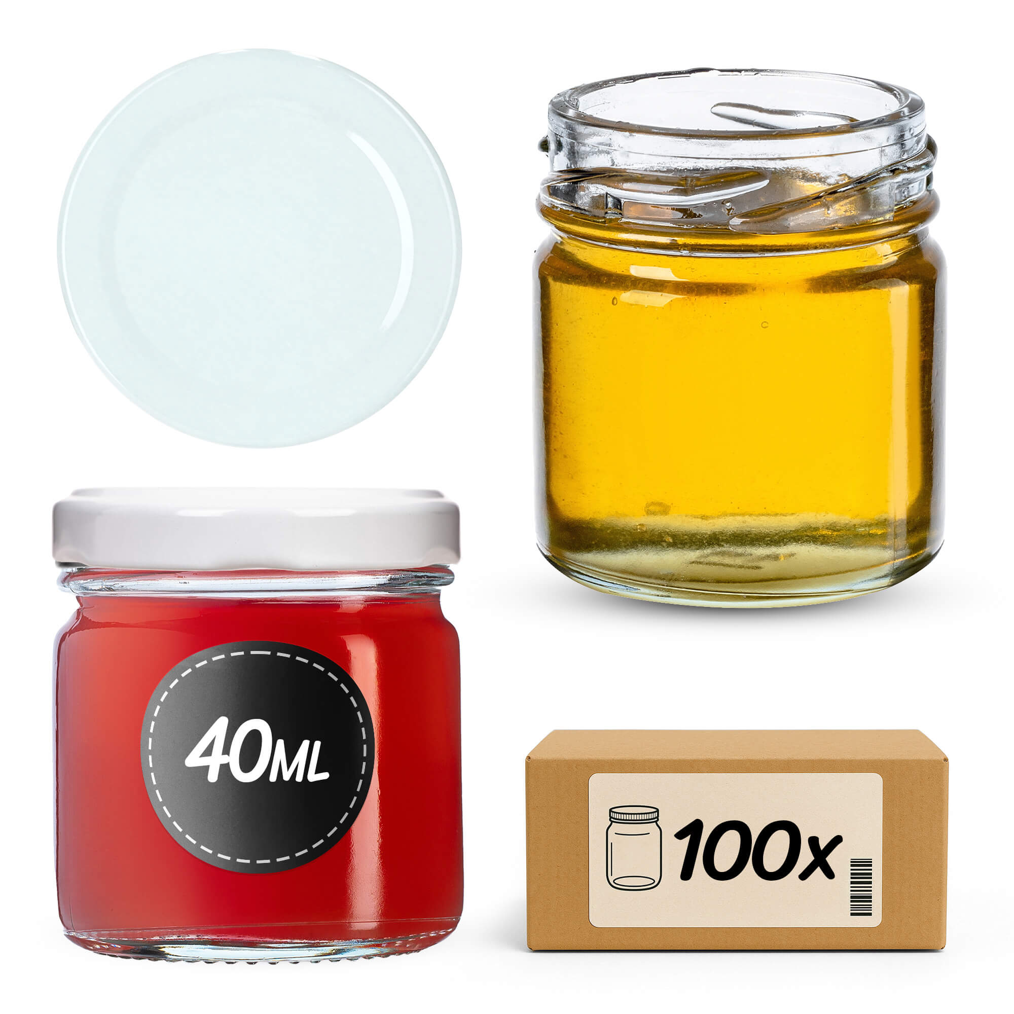 Słoiki na przetwory Halli 40ml 100szt 43 mm + wieczka białe