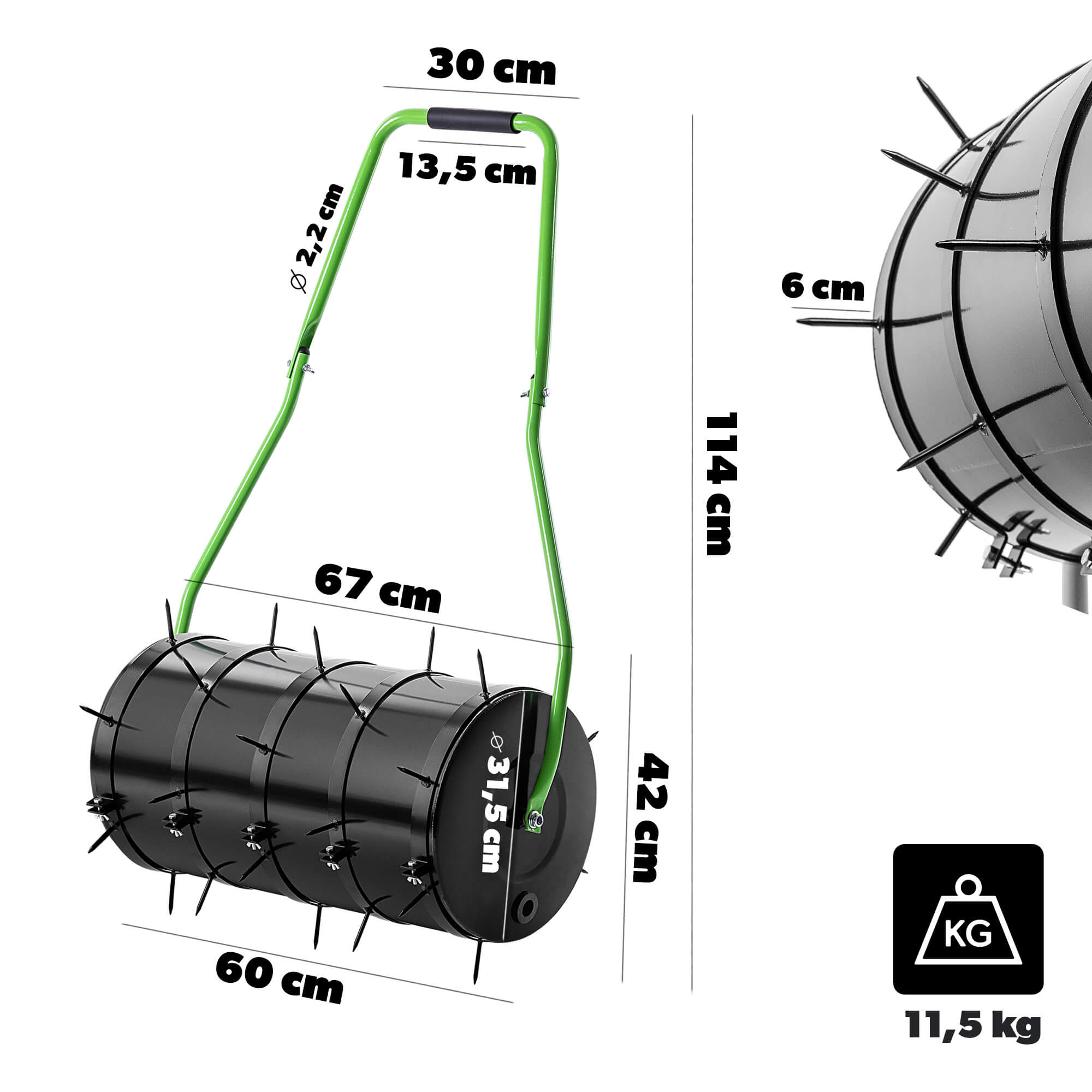 Walec ogrodowy Thann 60 cm 48L z kolcami czarny