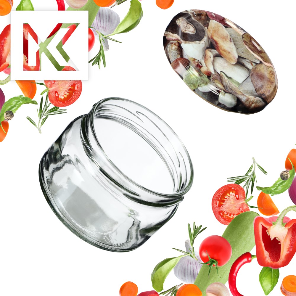 Słoiki na przetwory Denia 250ml 20szt fi 82 mm + wieczko "Grzyby"
