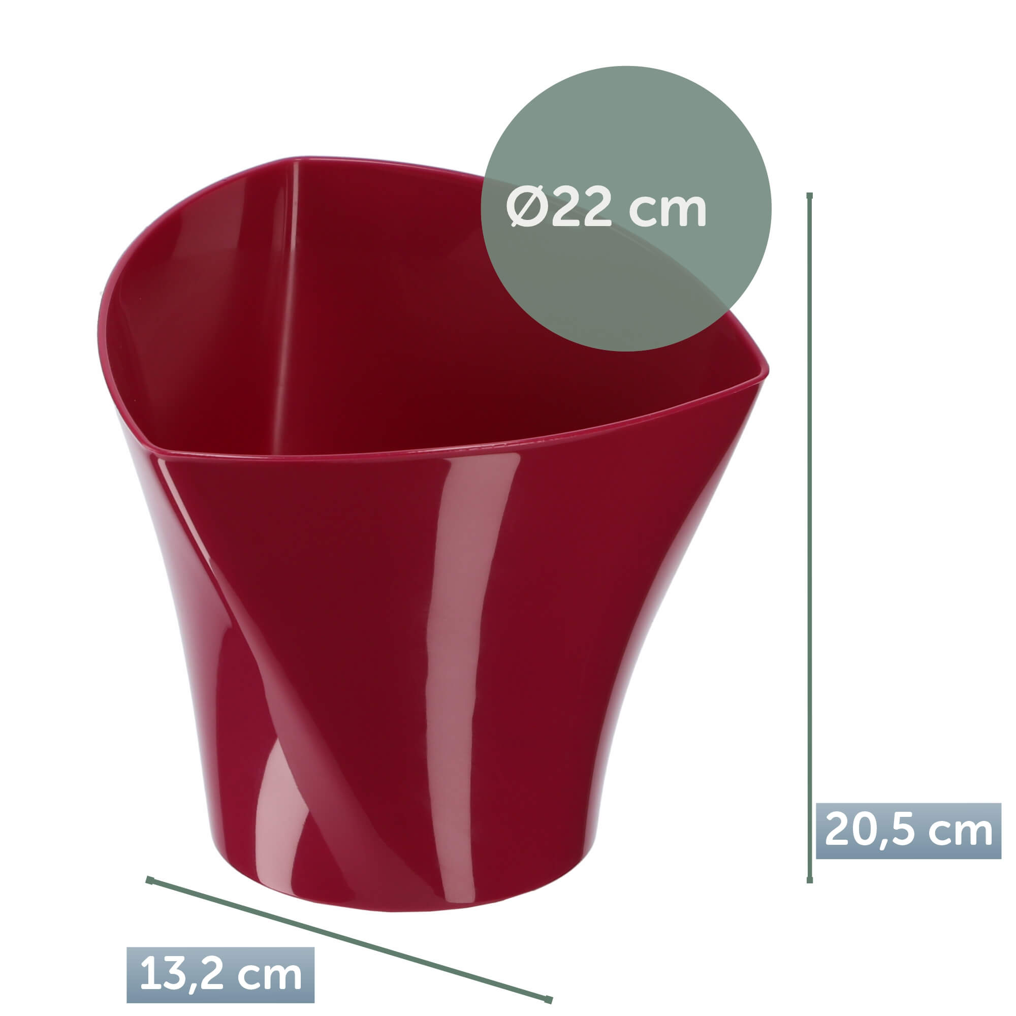 Doniczka asymetryczna 22 cm, amarantowa