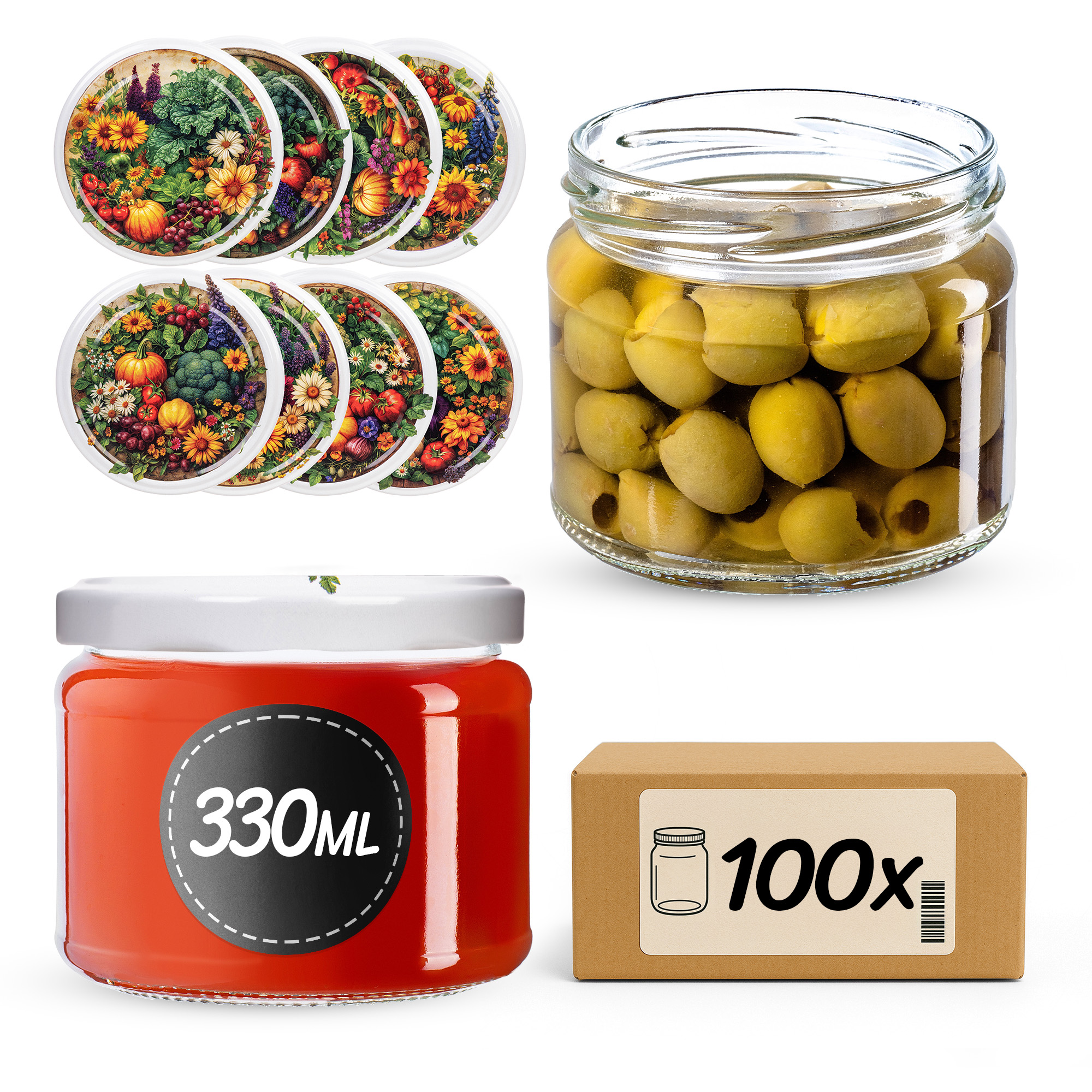 Słoiki na przetwory Sonka 330ml fi 82 mm 100szt + wieczko Warzywny mix