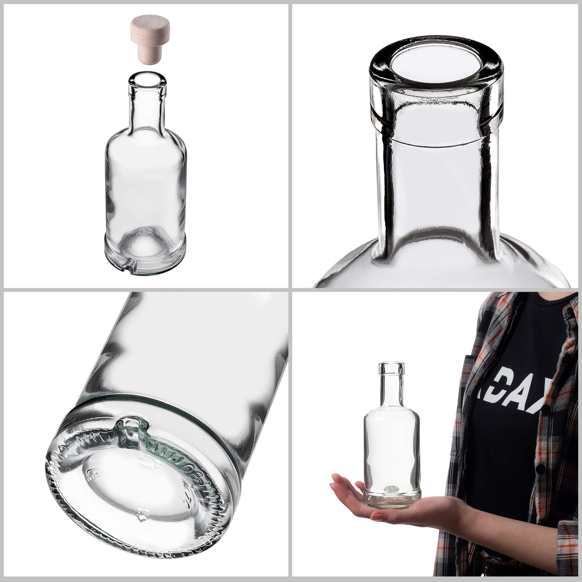 Szklana butelka na alkohole Tadek 250ml z korkiem syntetycznym 50 szt.