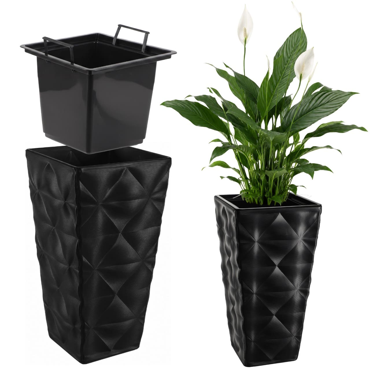 Donica ogrodowa Bando wysoka z wkładem 40 cm, czarna