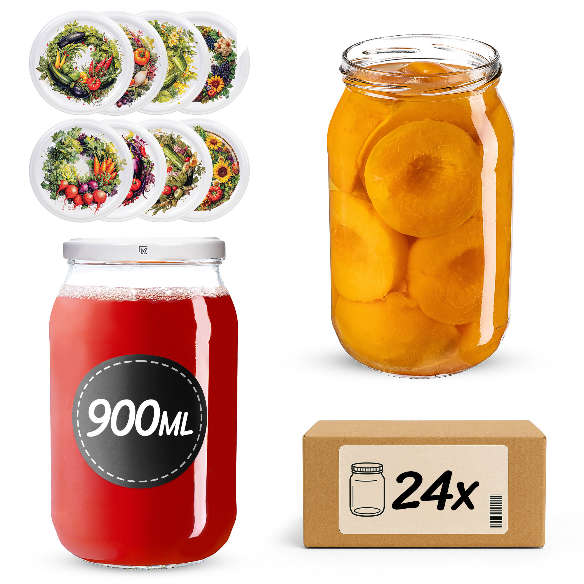 Słoiki na przetwory Simo 900ml fi 82 mm 24szt + wieczko Garden wreath