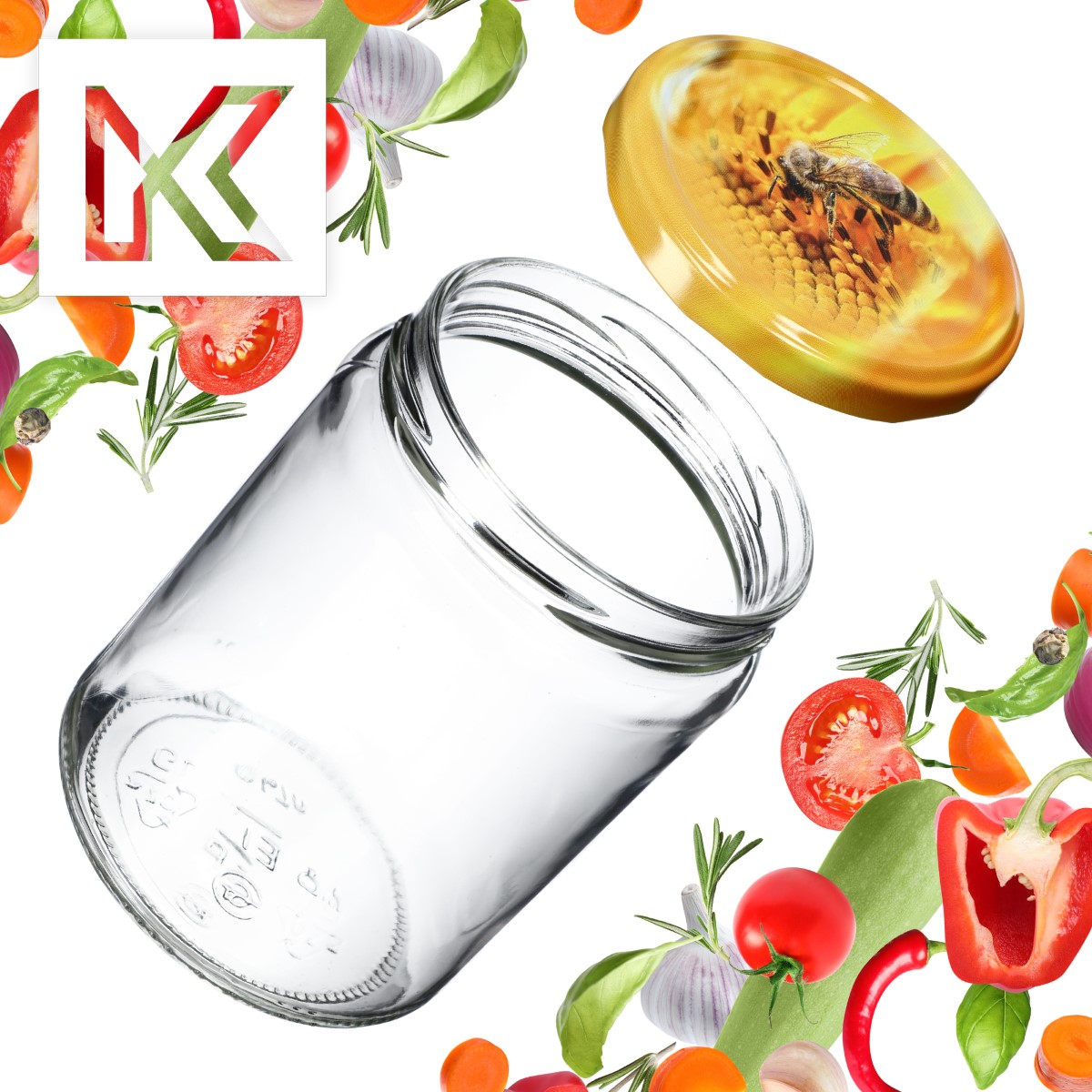 Słoiki na przetwory Maki 540ml 8szt fi 82 mm + wieczka "Pszczoła"