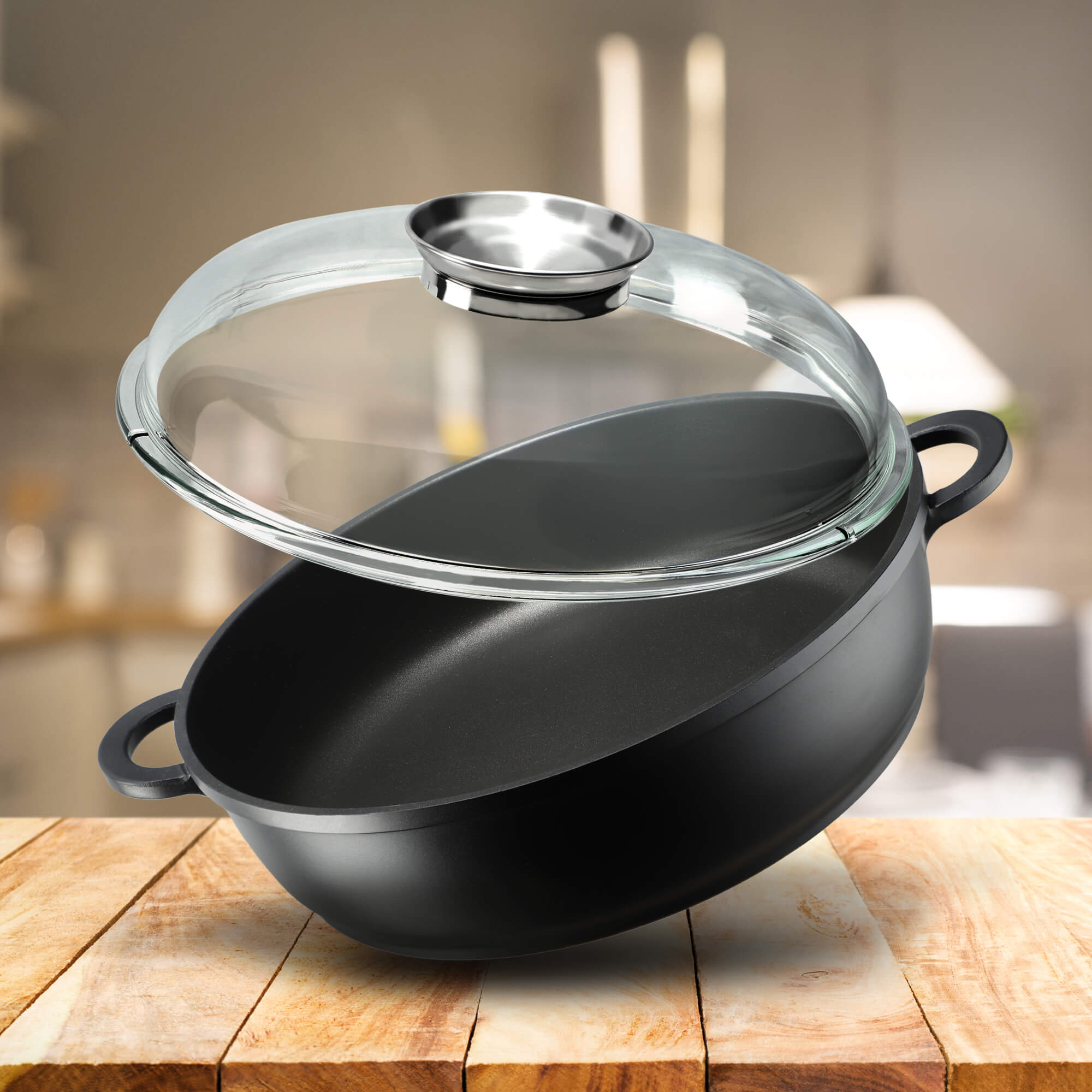 Patelnia Mure głęboka z pokrywą 29 cm, czarna