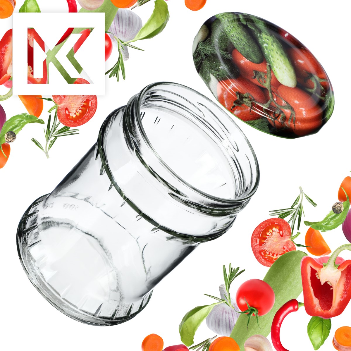Słoiki na przetwory Kisko 500ml 16szt fi 82 mm + wieczka "Warzywa"