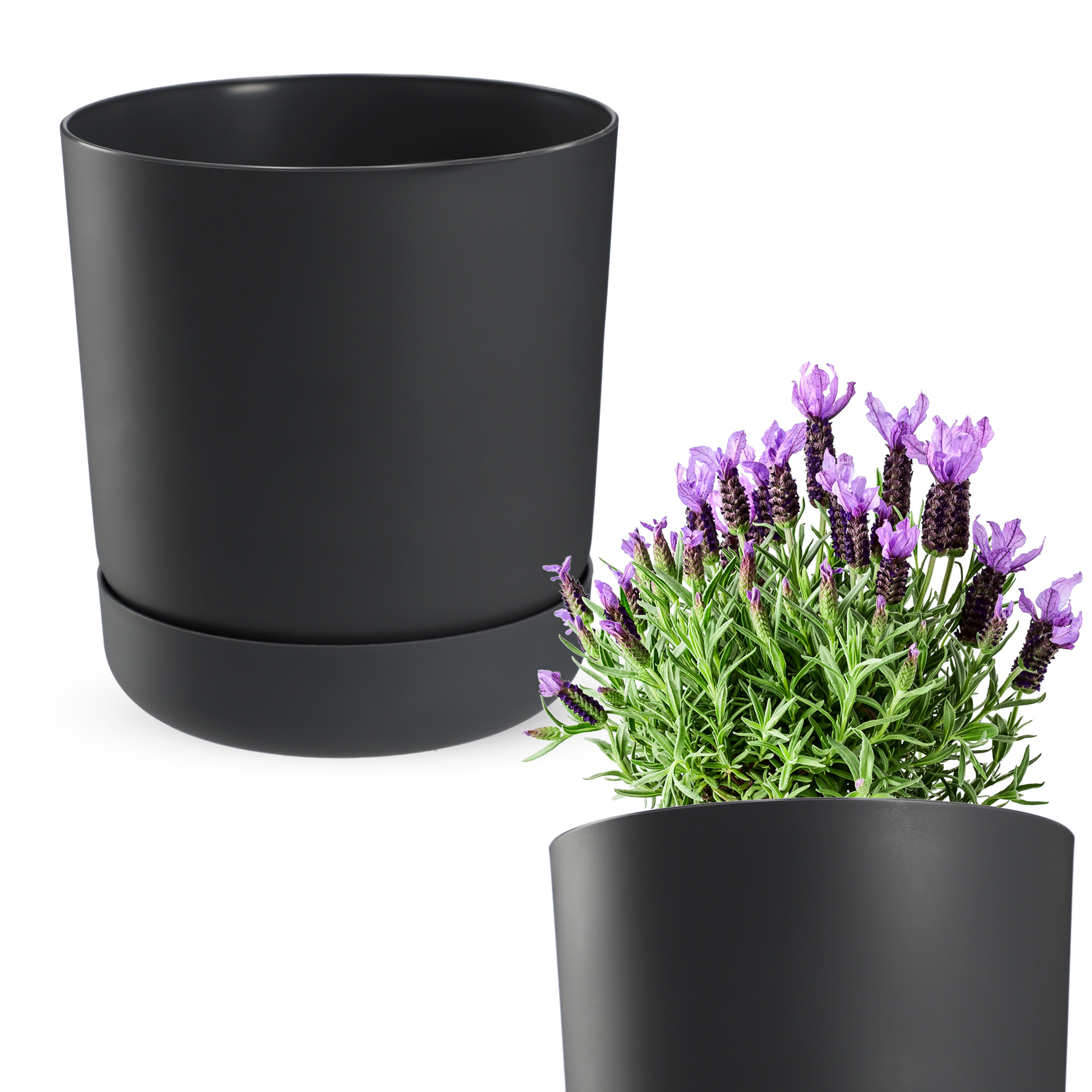 Doniczka Kama z podstawką 25 cm, antracyt