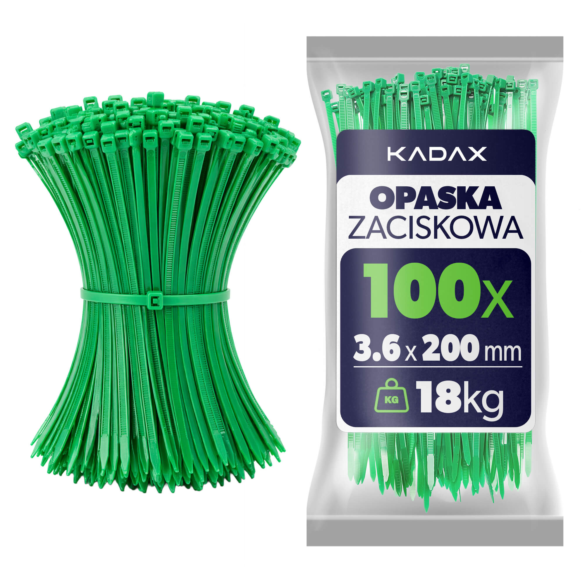 Opaski zaciskowe Maurens 200 x 3.6 mm zielone 100 szt.