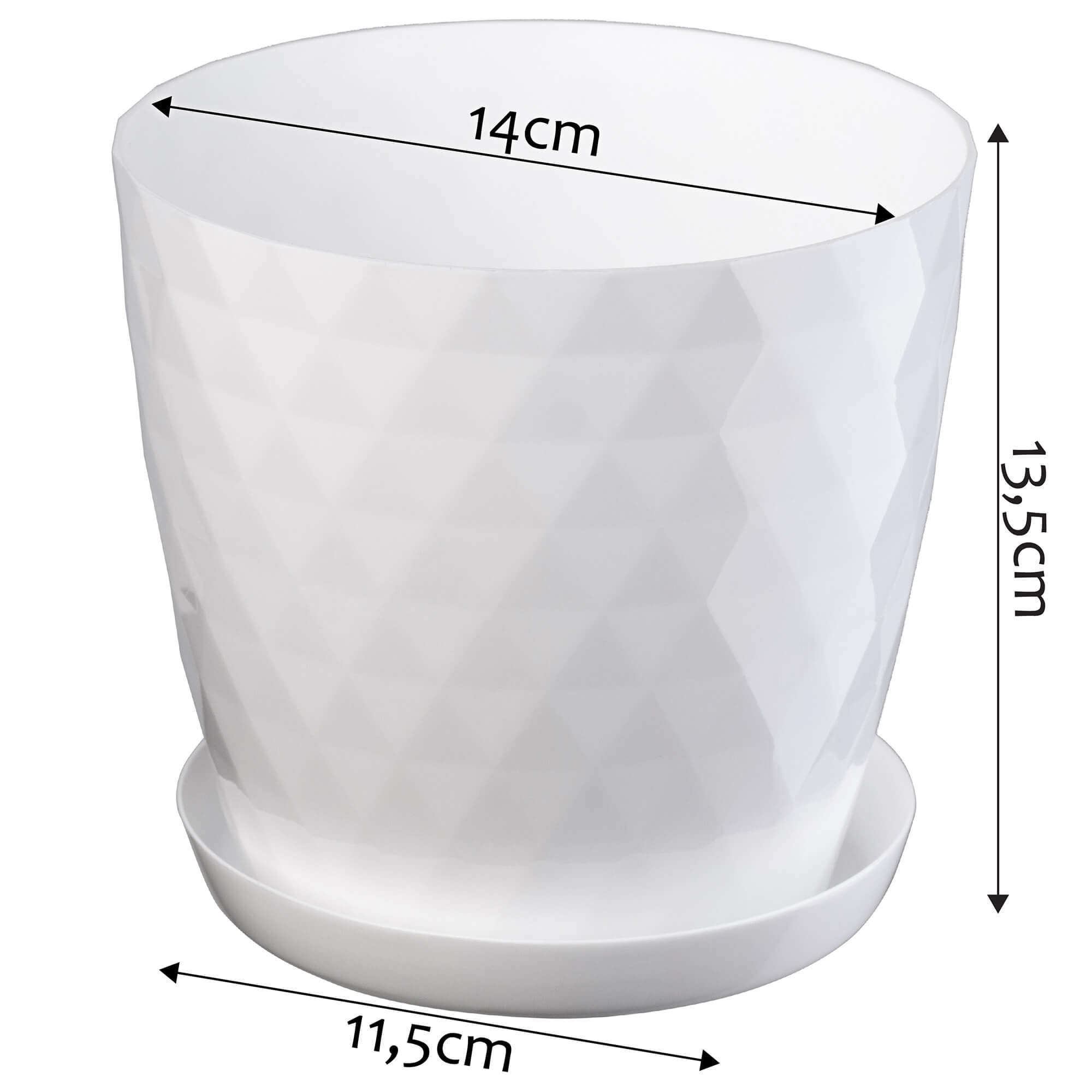 Doniczka na kwiaty z podstawką 14 cm, biała