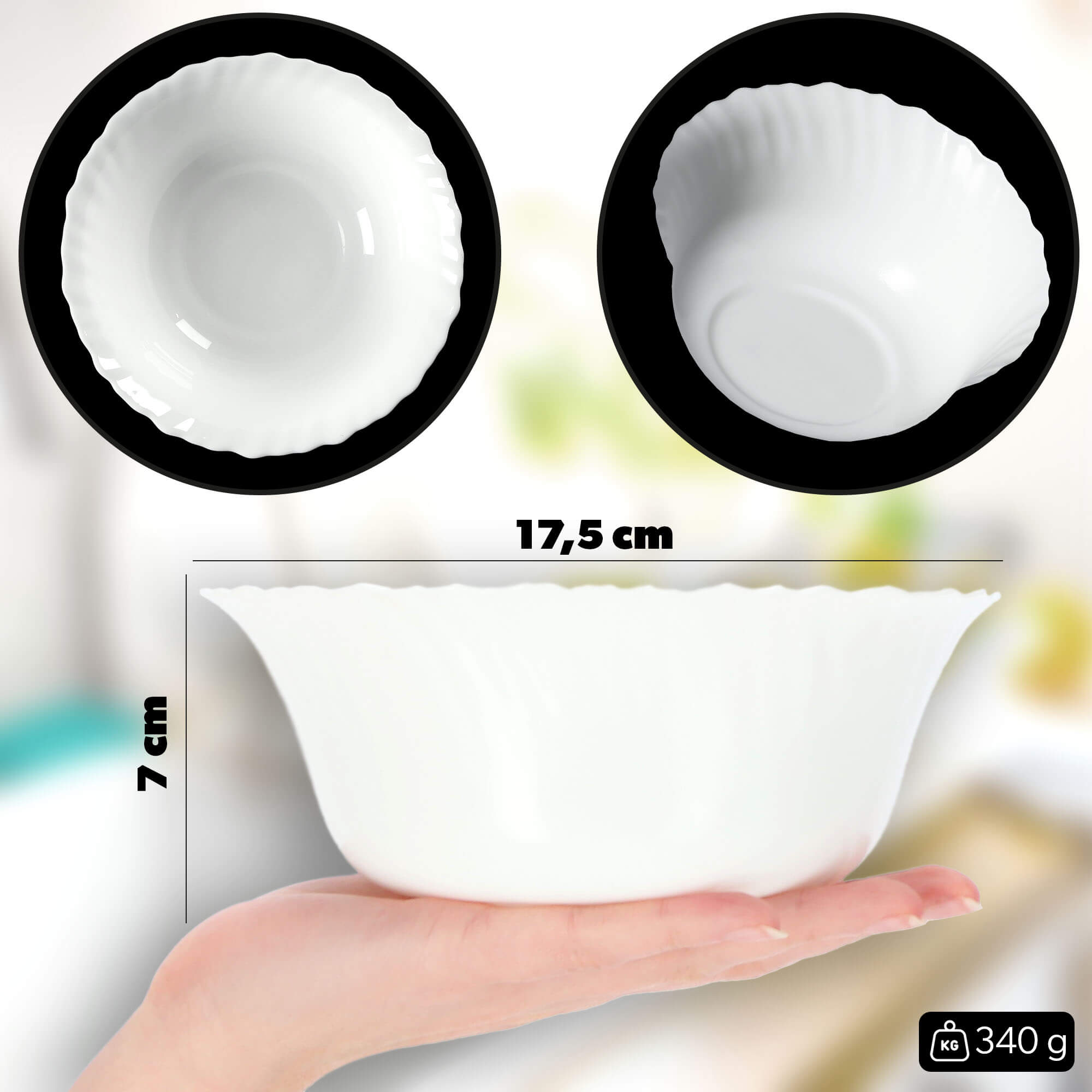 Salaterka szklana Auris 17 cm, biała 3 szt.