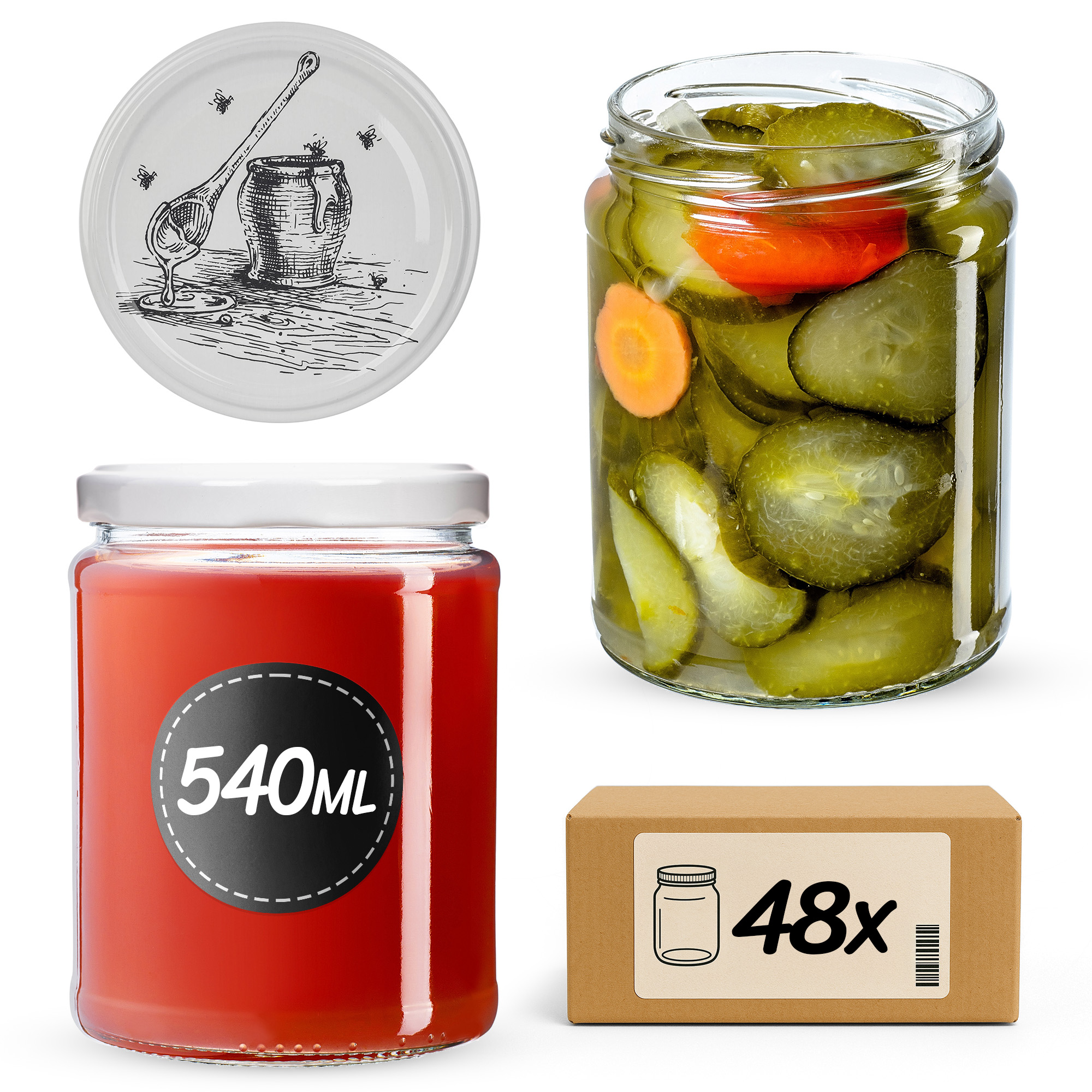 Słoiki na przetwory Maki 540ml fi 82 mm 48szt + wieczko Pszczoła
