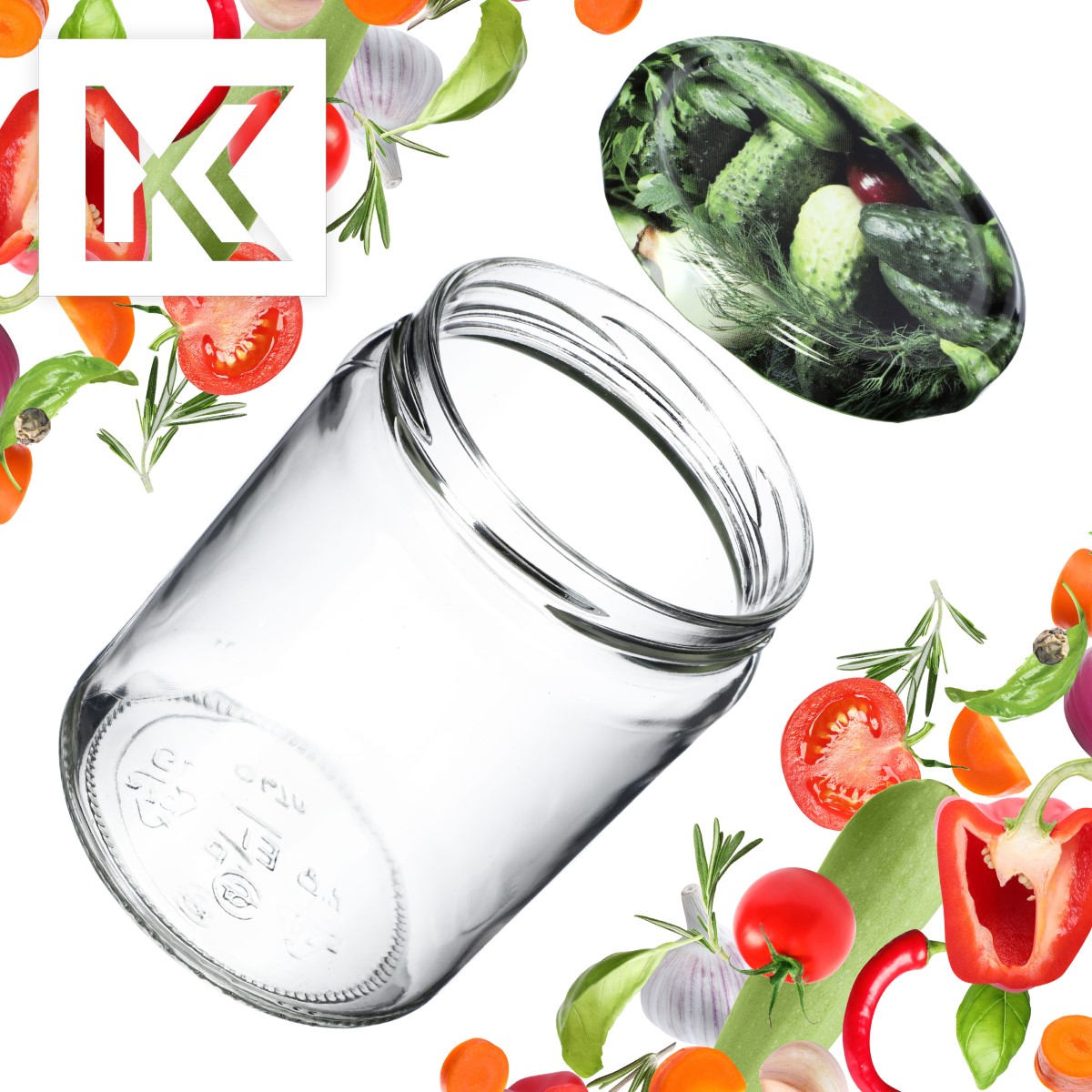 Słoiki na przetwory Maki 540ml 8szt fi 82 mm + wieczka "Ogórki"