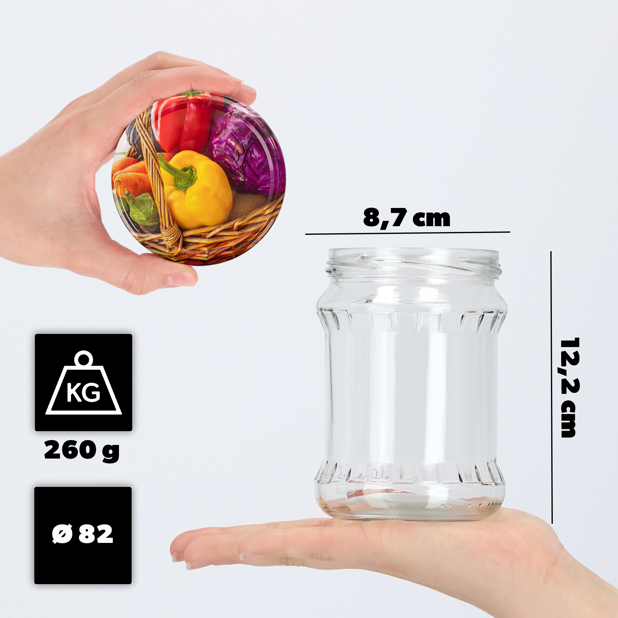 Słoiki na przetwory Kisko 500ml 16szt 82mm + wieczka "Papryka"