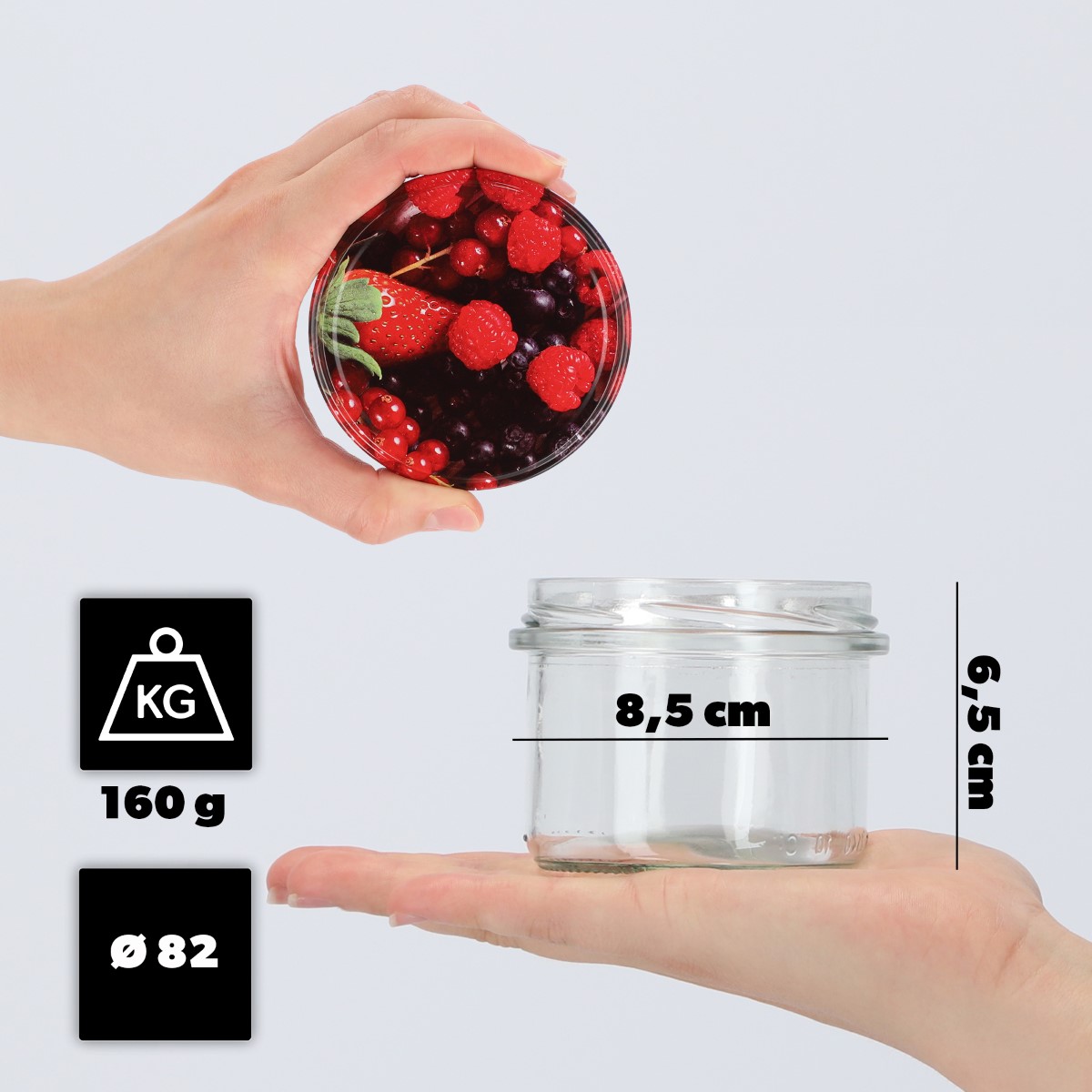 Słoiki na przetwory Tartu 235ml 20szt fi 82 mm + wieczka "Owoce leśne"