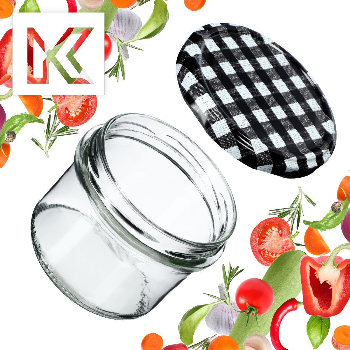 Słoiki na przetwory Tartu 235ml 100szt fi 82 mm + wieczka "Czarna krata"