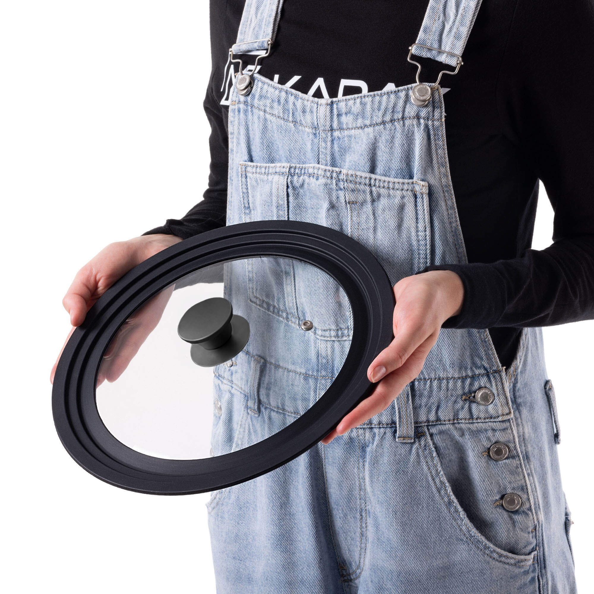 Pokrywa szklana multisize Aiola na garnek 24-28 cm z czarnym matowym uchwytem