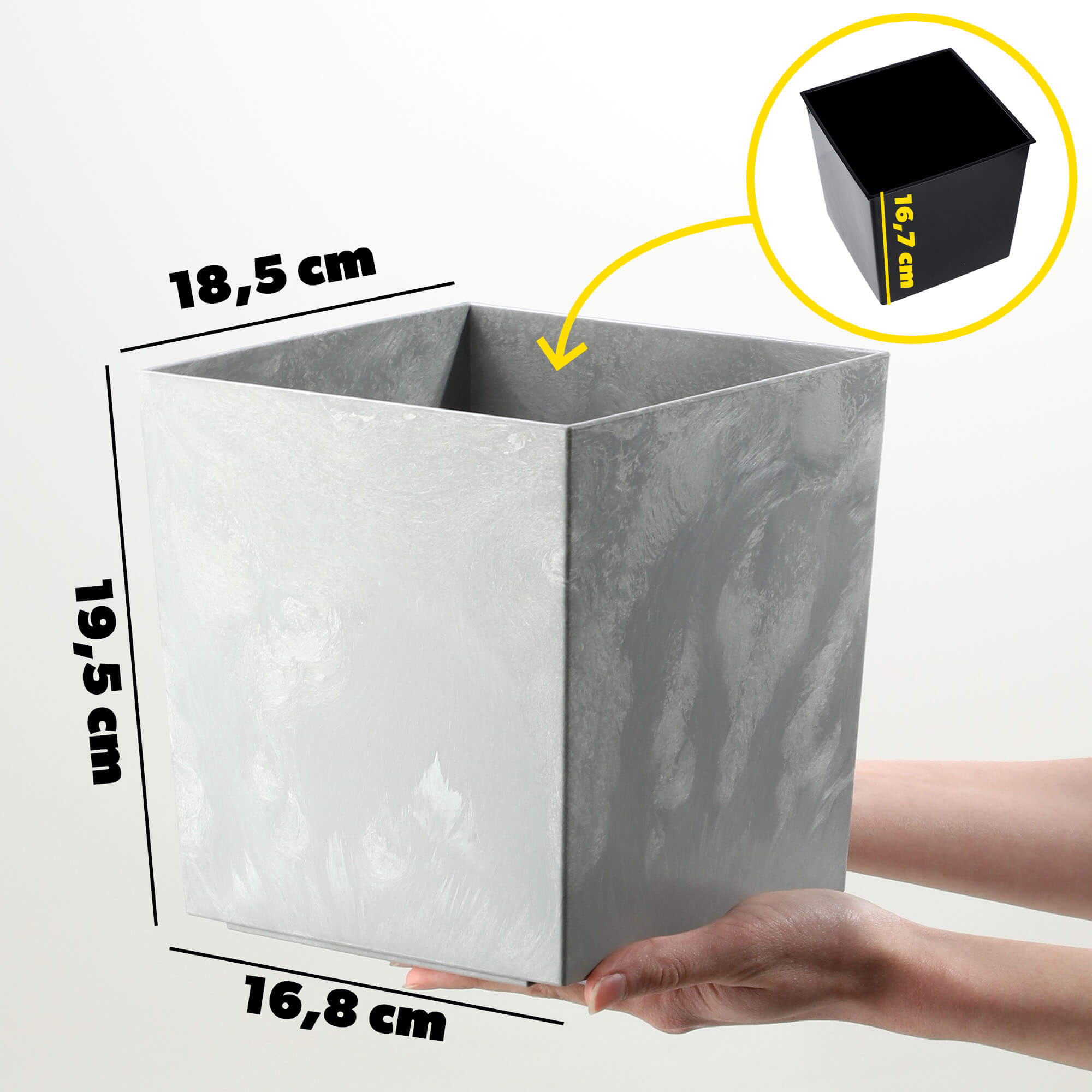 Doniczka z wkładem Tres 19cm szary beton