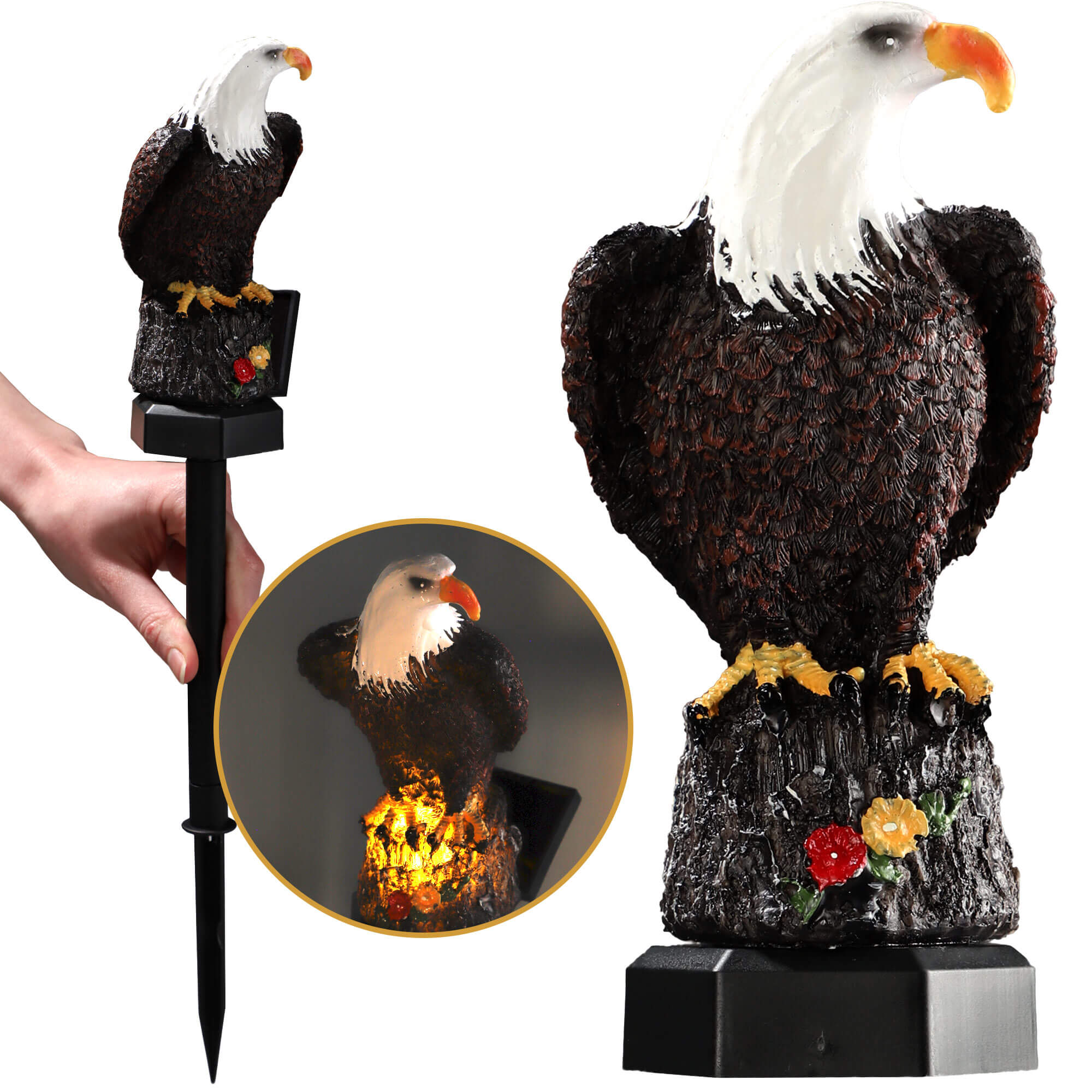 Figurka orła na kamieniu z lampą Led 13 x 8 cm