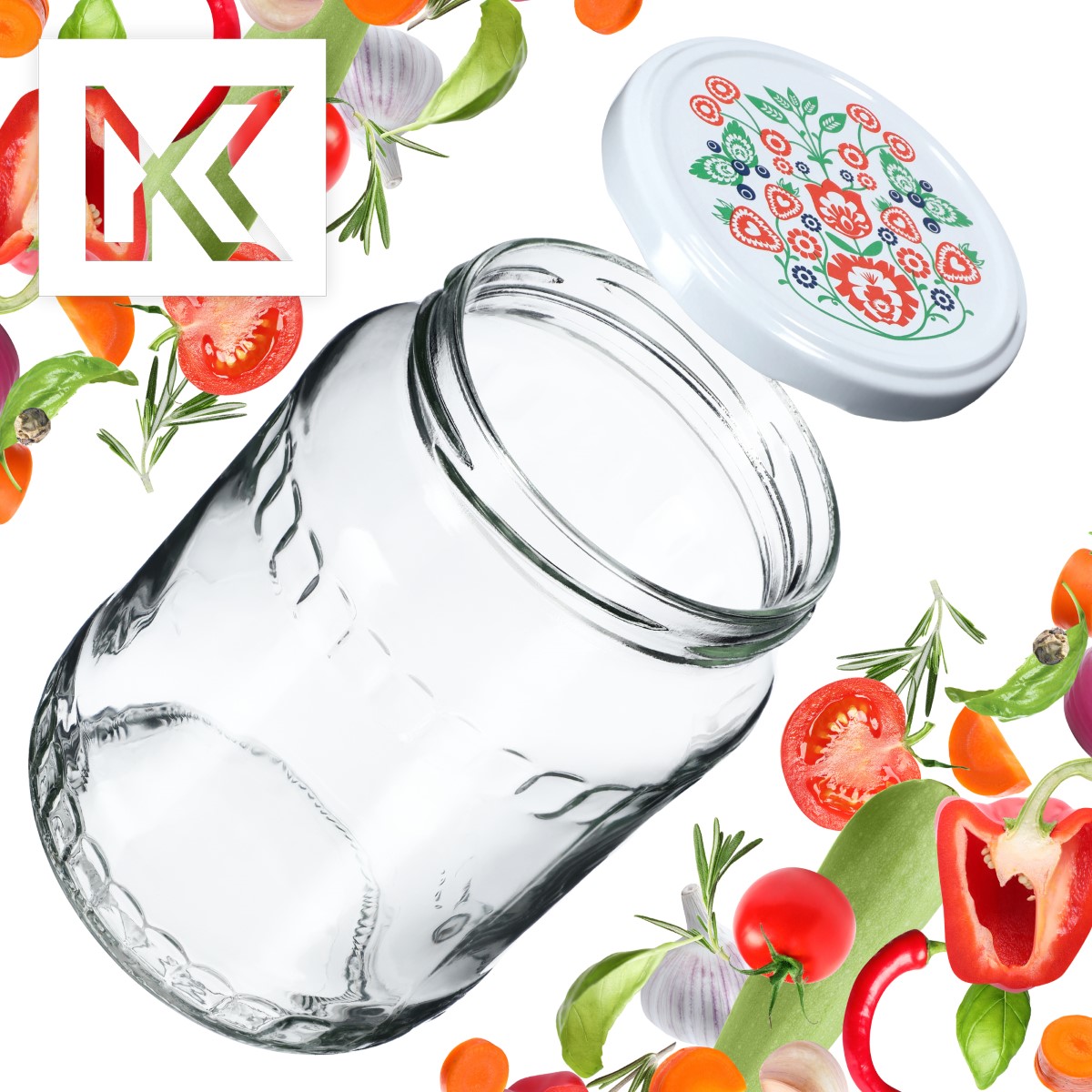 Słoiki na przetwory Jukka 720ml 48szt fi 82 mm + wieczka "Folklor"