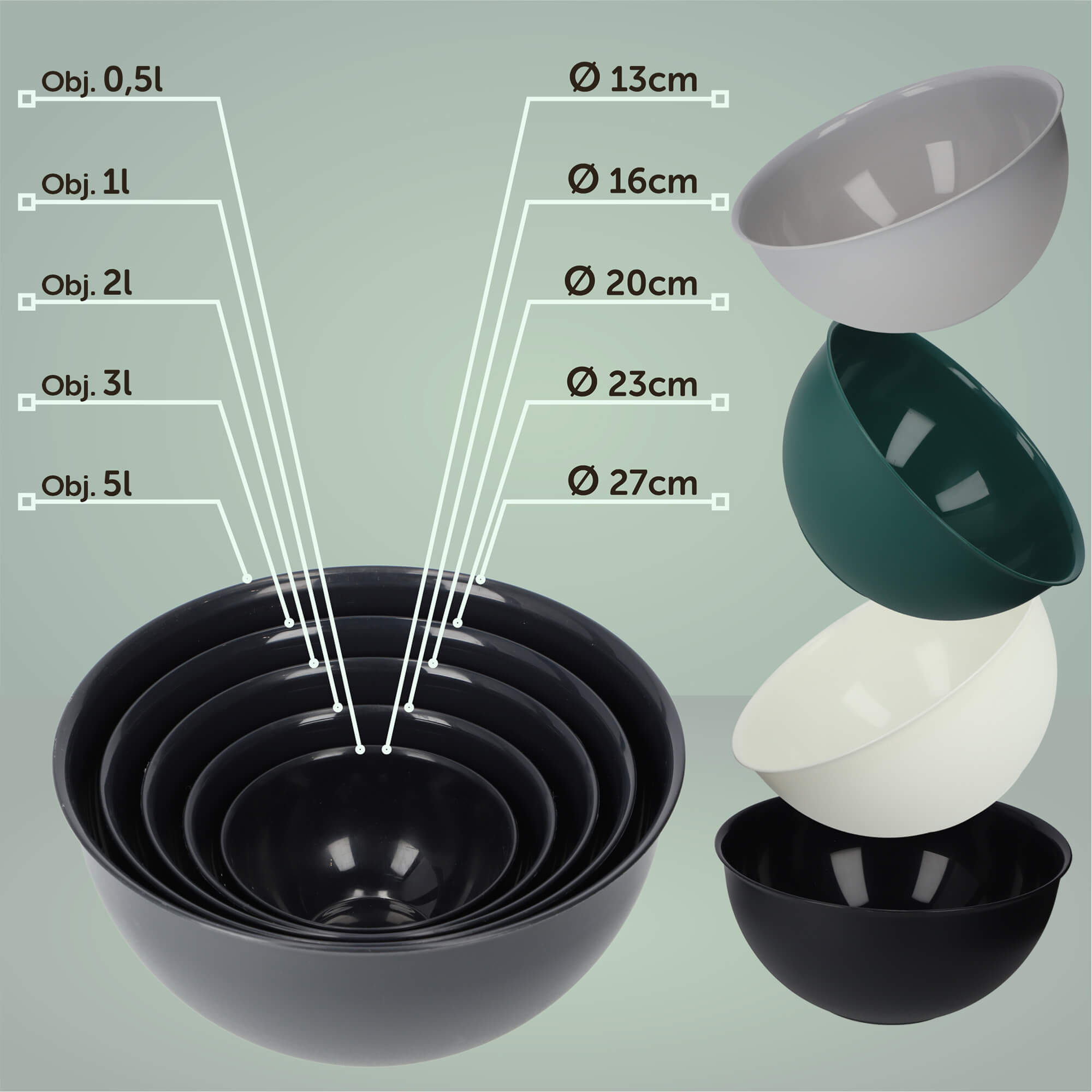 Plastikowa miska kuchenna Musano 2L, antracytowa